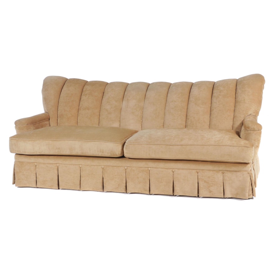 Custom-Upholstered Channel-Back Sofa with Button-Tufted Skirt