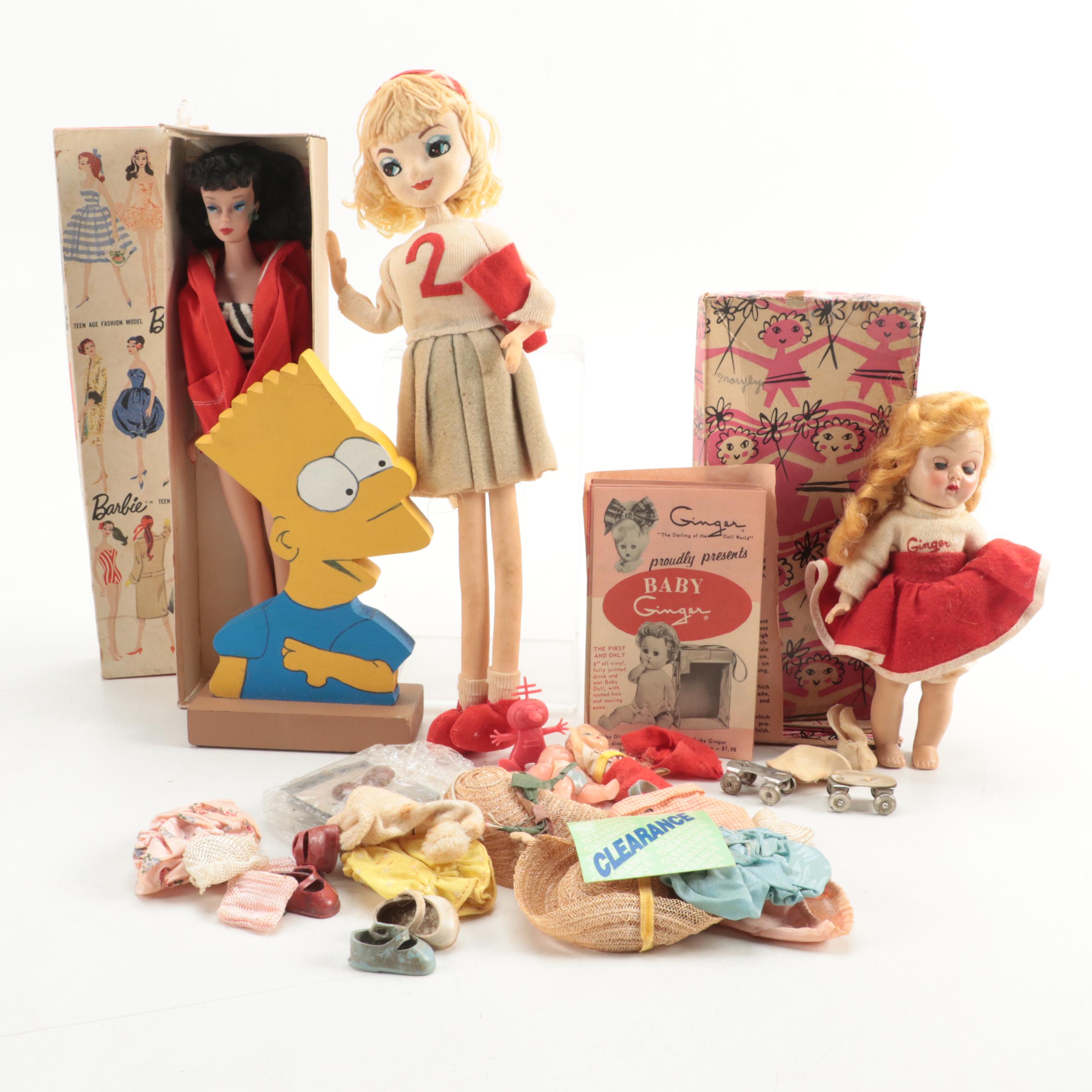 Mattel Barbie No. 850 with Other Dolls, Accessories and Bart Simpson Figure