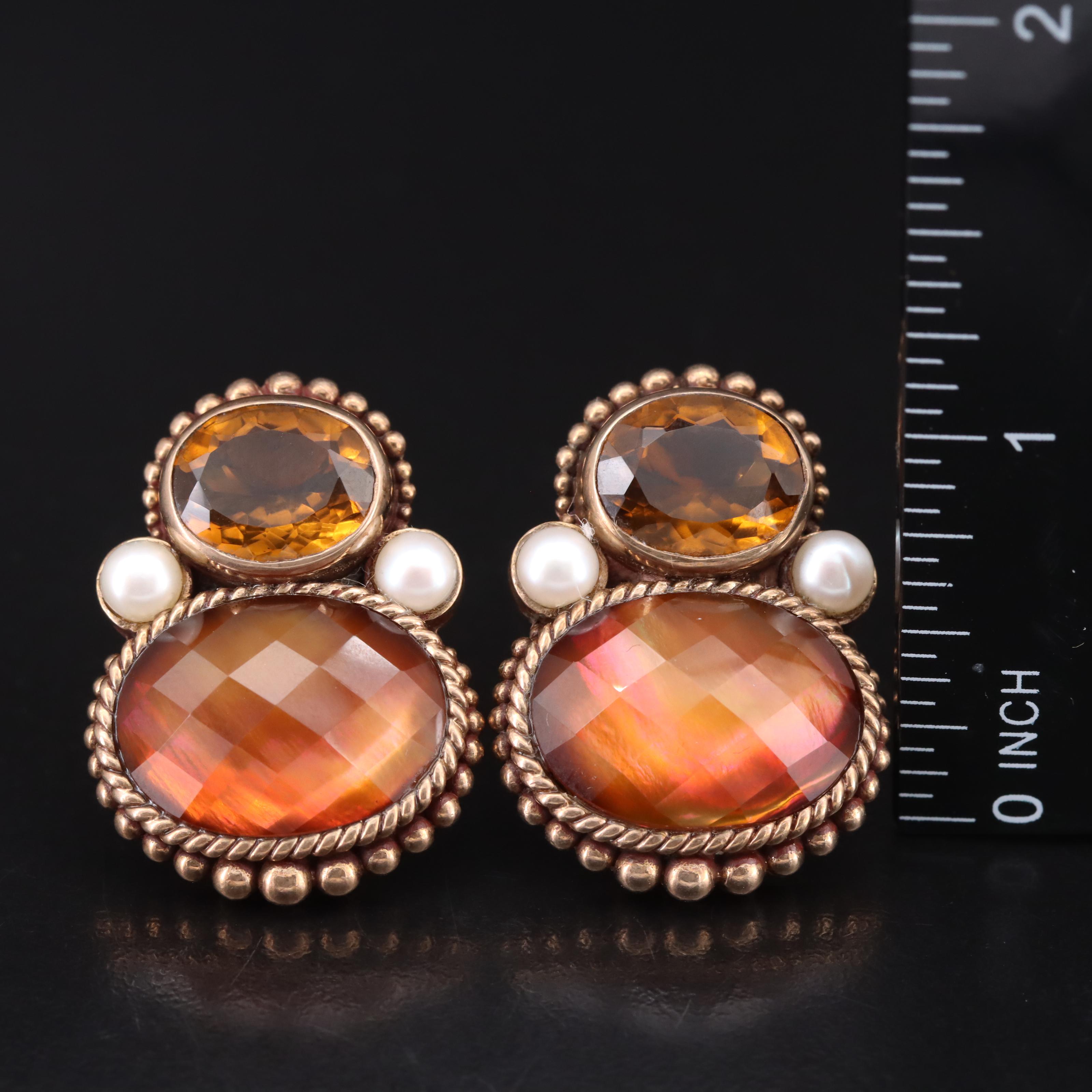 Stephen Dweck Copper Citrine, Mother-of-Pearl, Quartz and Pearl Earrings