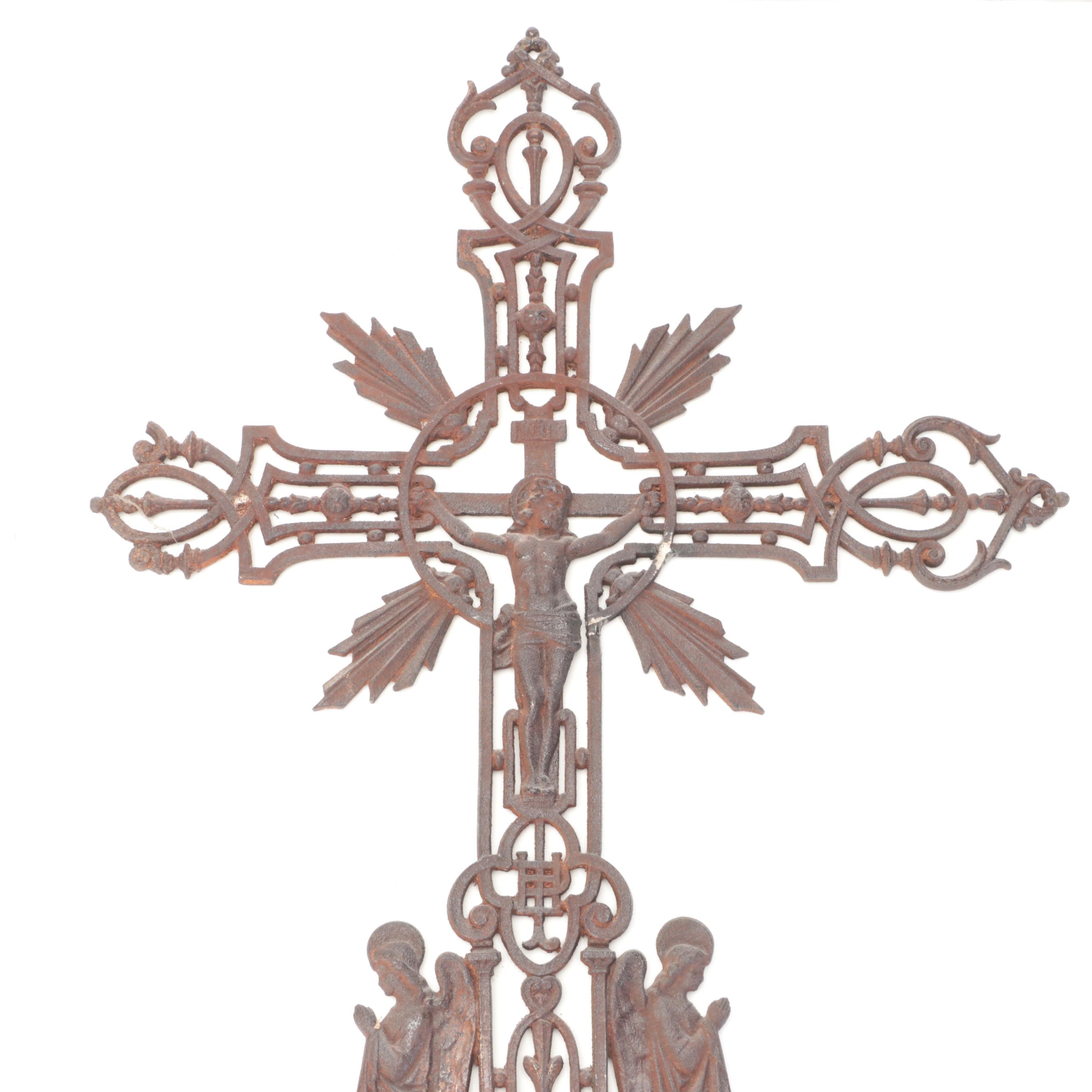 Continental European Renaissance Revival Cast Iron Crucifix
