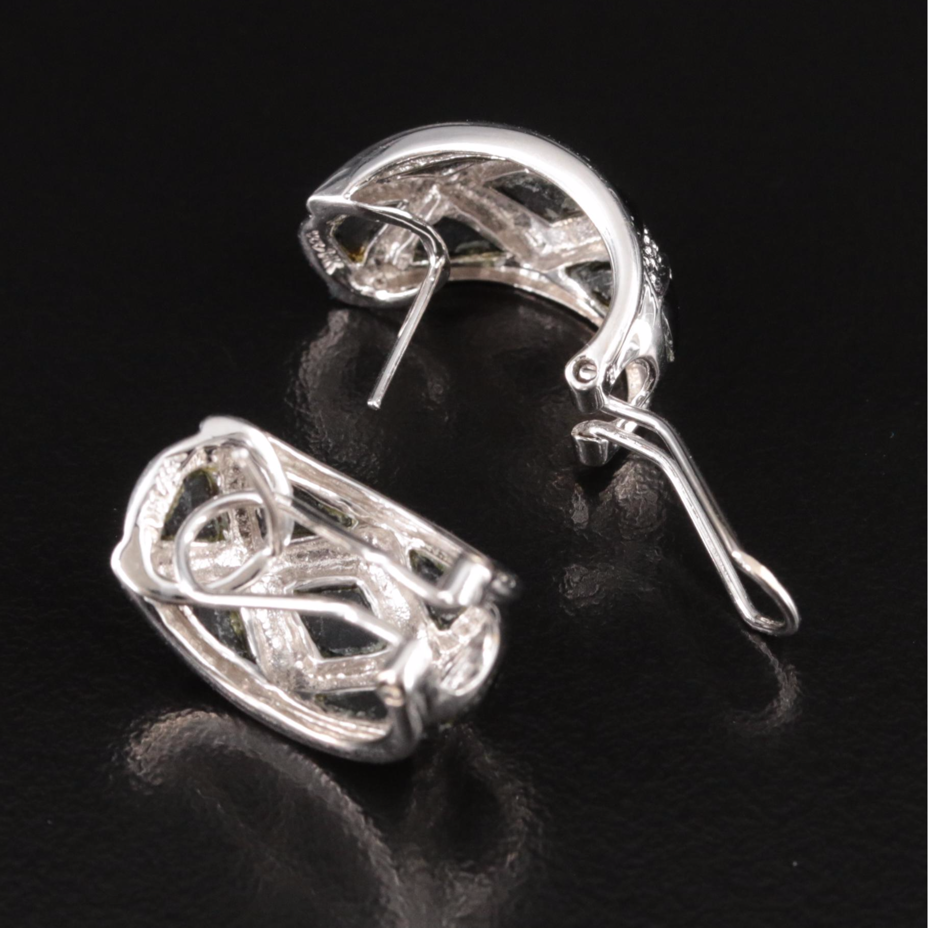 14K Black Onyx and Diamond Half Hoop Earrings