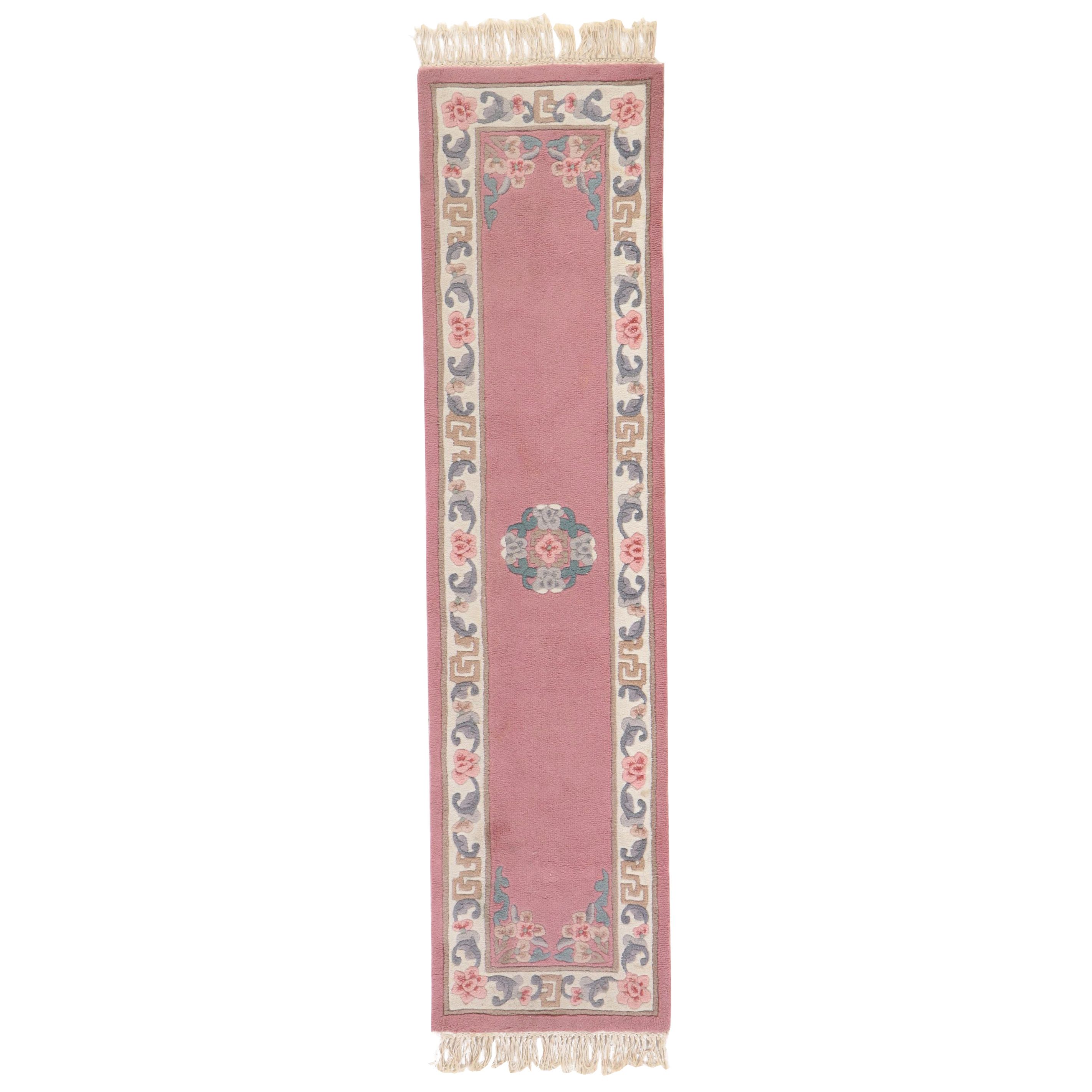 2' x 8'8 Hand-Tufted and Carved Chinese Aubusson Carpet Runner