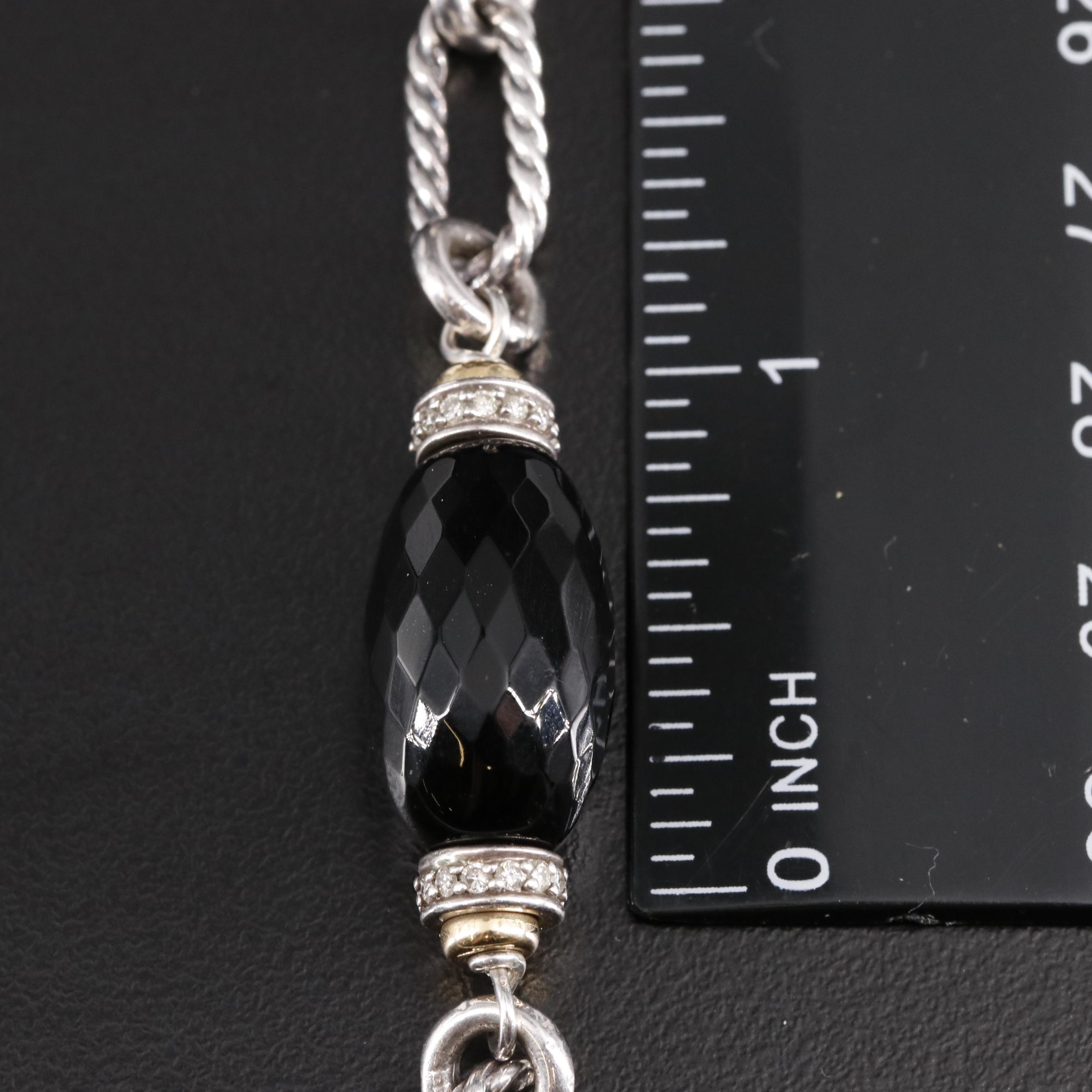 David Yurman "Figaro" Sterling Silver Onyx and Diamond Bracelet with 18K Accents