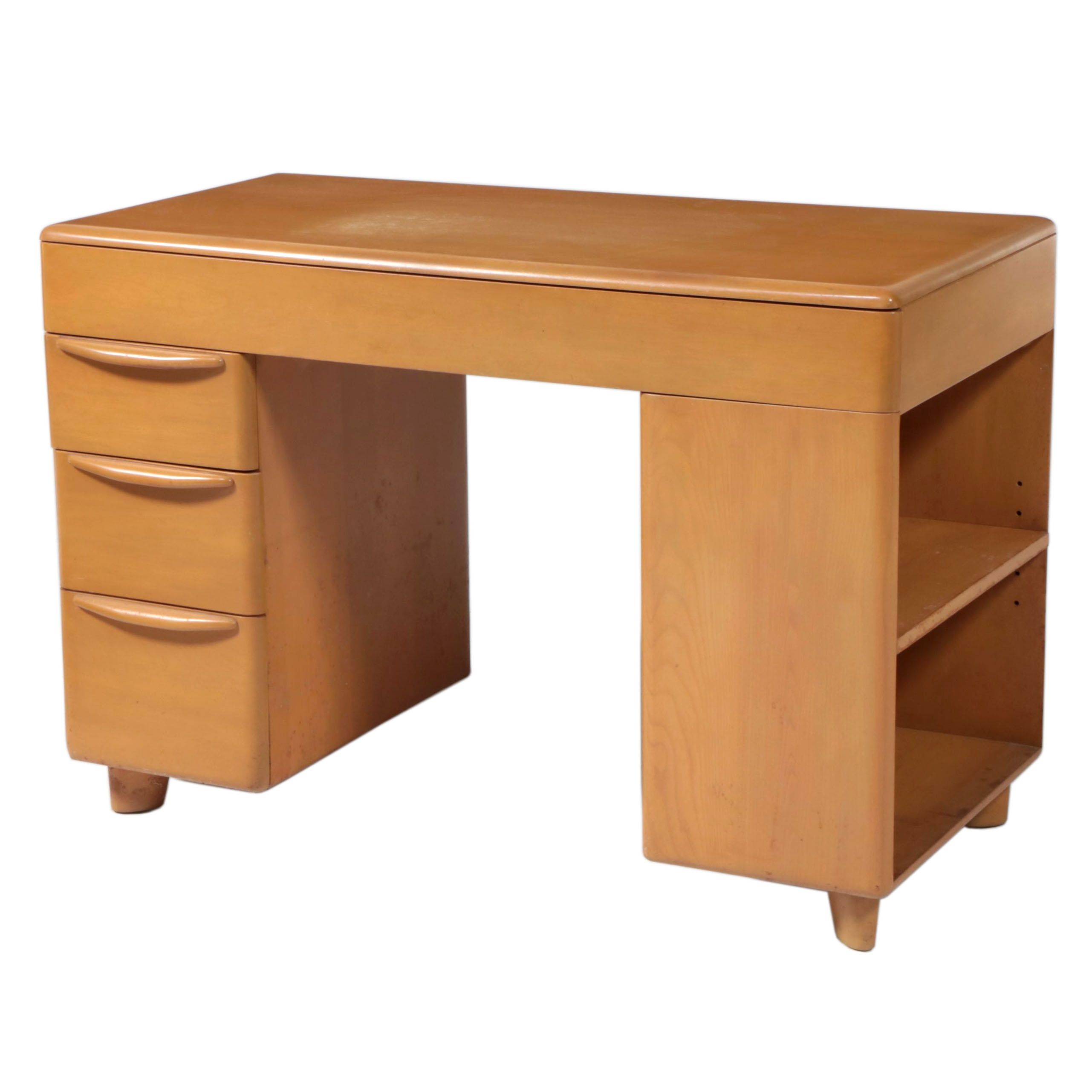 Heywood-Wakefield Mid Century Modern Double-Pedestal Desk with Bookshelves