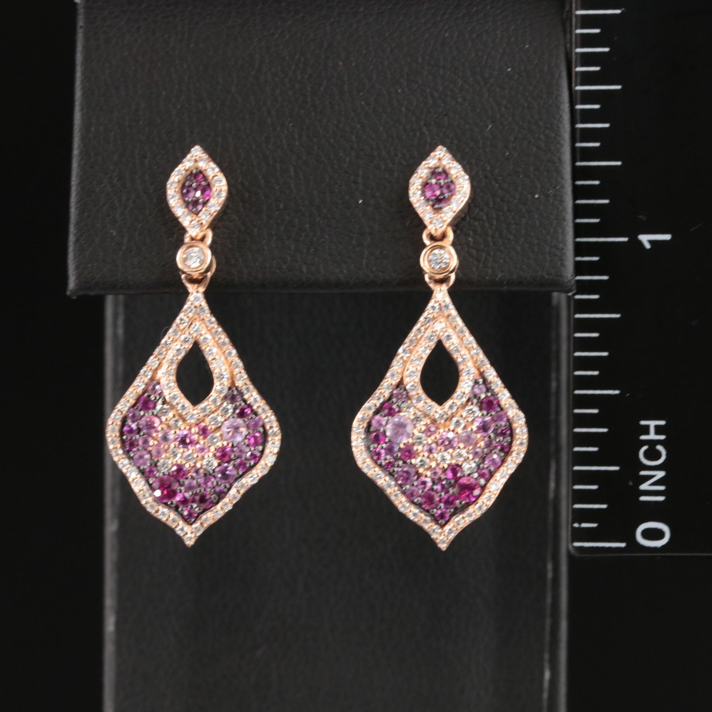14K Rose Gold Diamond and Ruby Earrings