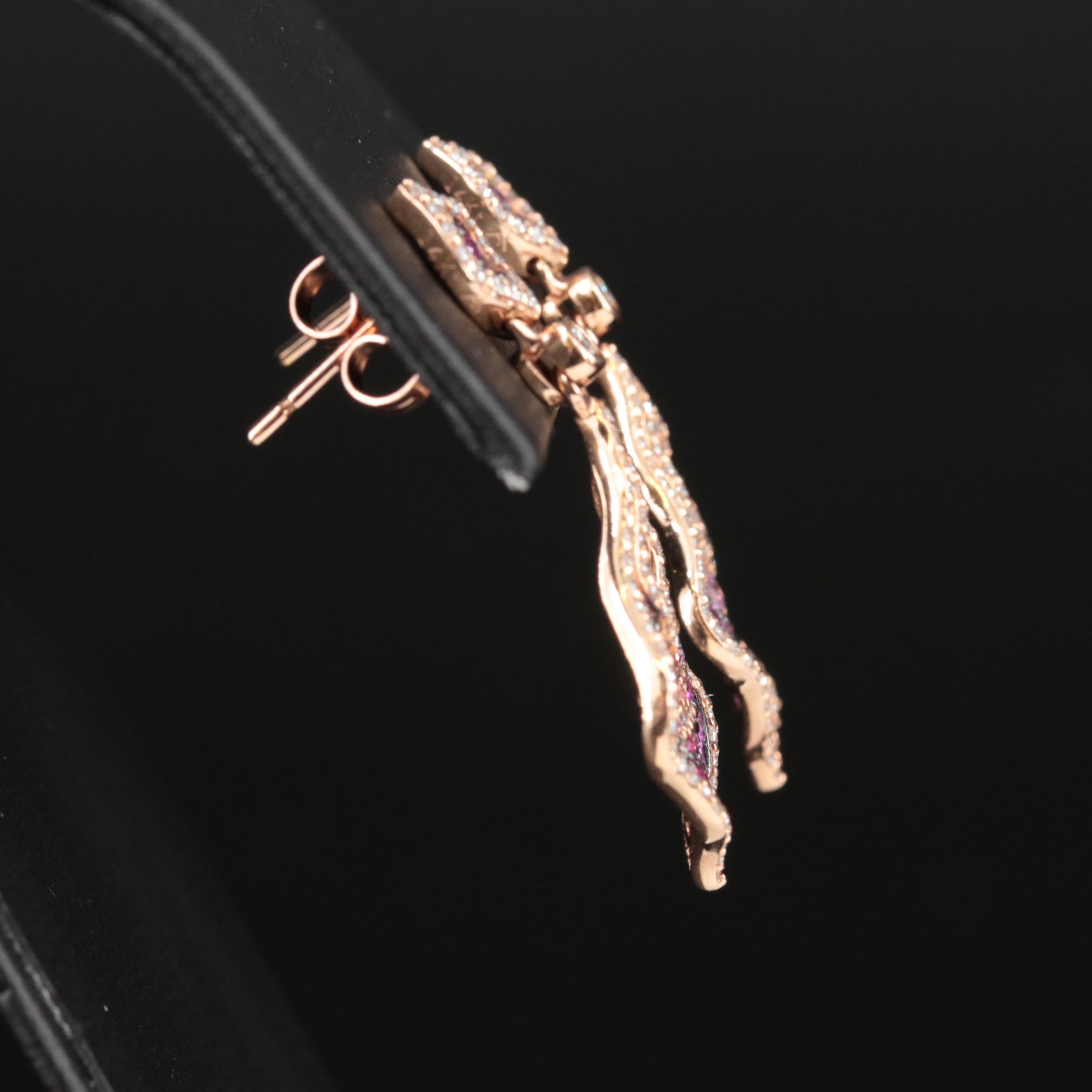 14K Rose Gold Diamond and Ruby Earrings