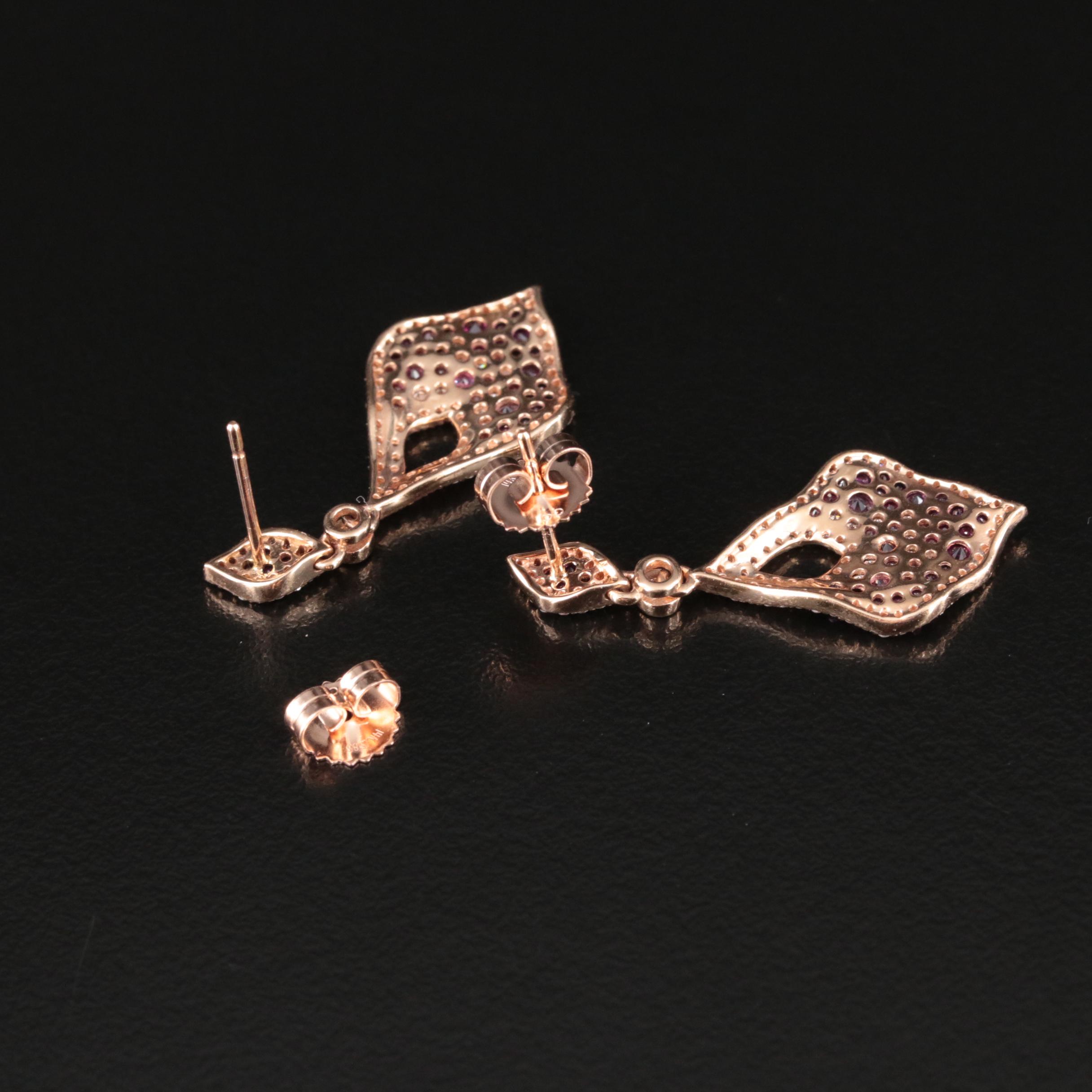 14K Rose Gold Diamond and Ruby Earrings