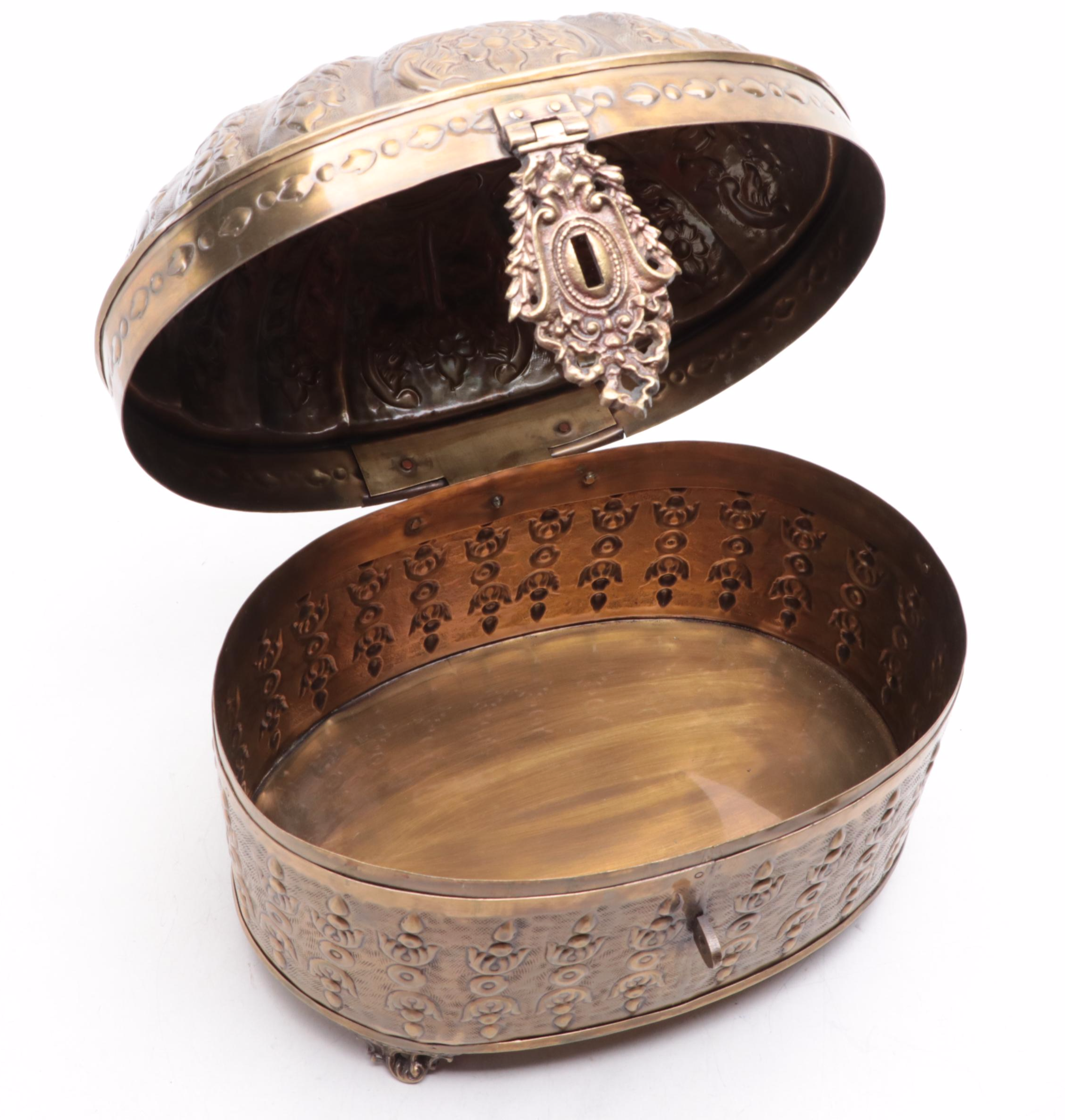 Mottahedeh Brass Rams Head Handled Planter with Other Indian Box and Dish