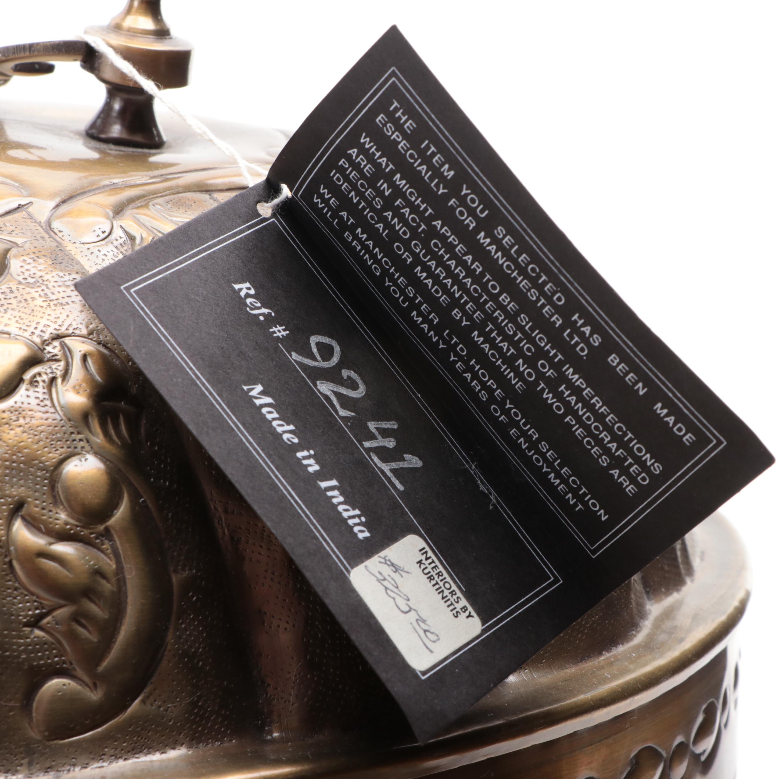 Mottahedeh Brass Rams Head Handled Planter with Other Indian Box and Dish