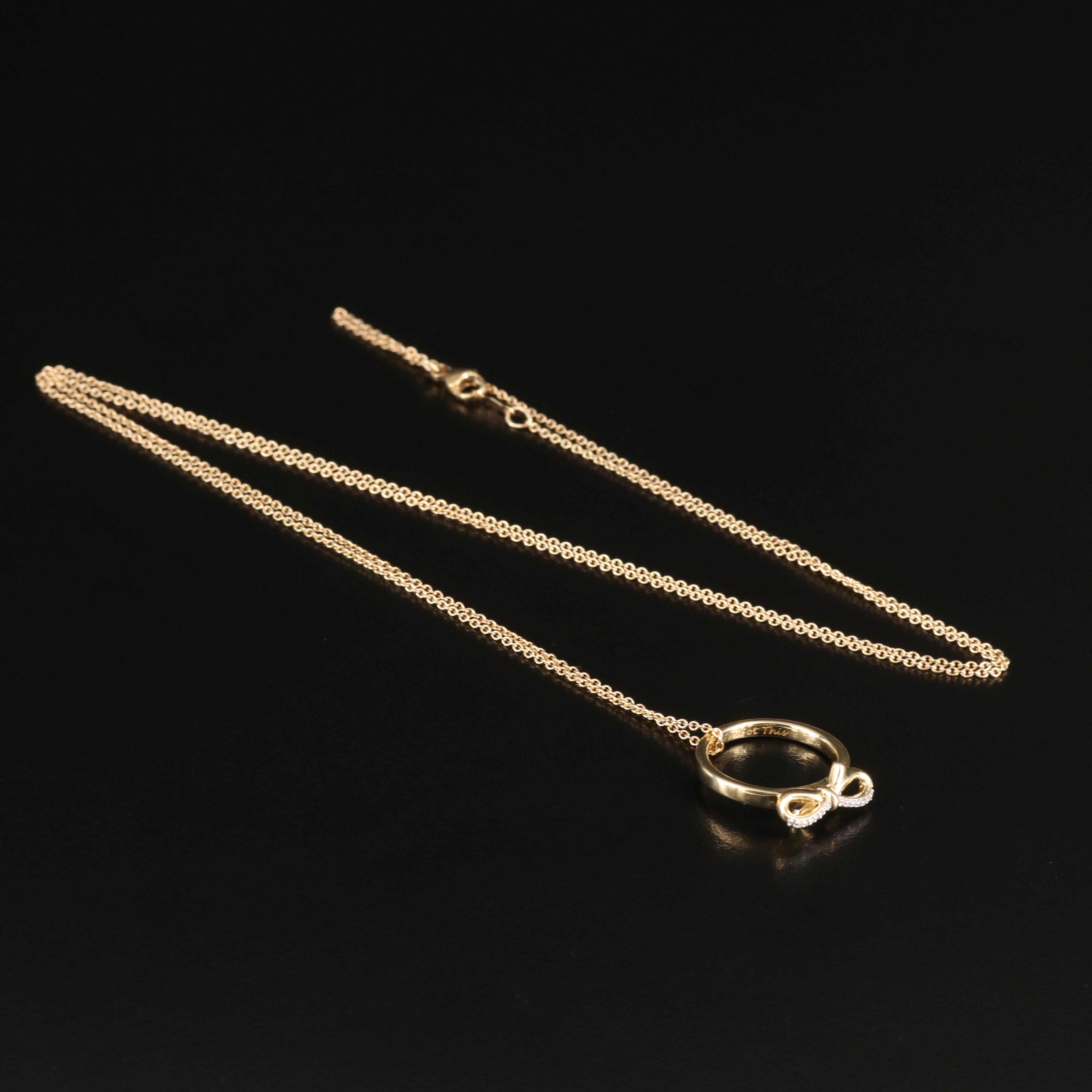 10K 0.03 CTW Diamond Bow Ring on Chain Necklace