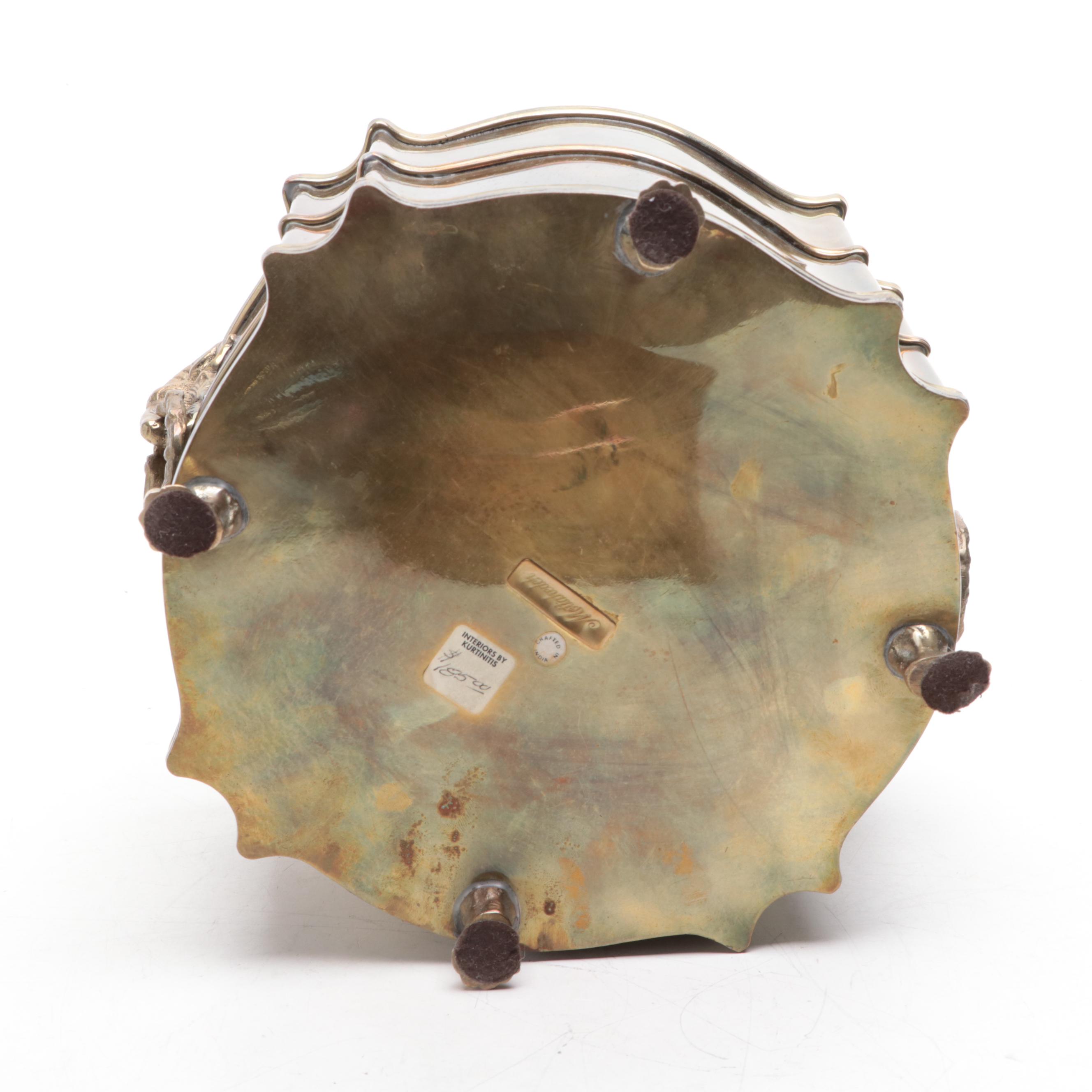 Mottahedeh Brass Rams Head Handled Planter with Other Indian Box and Dish