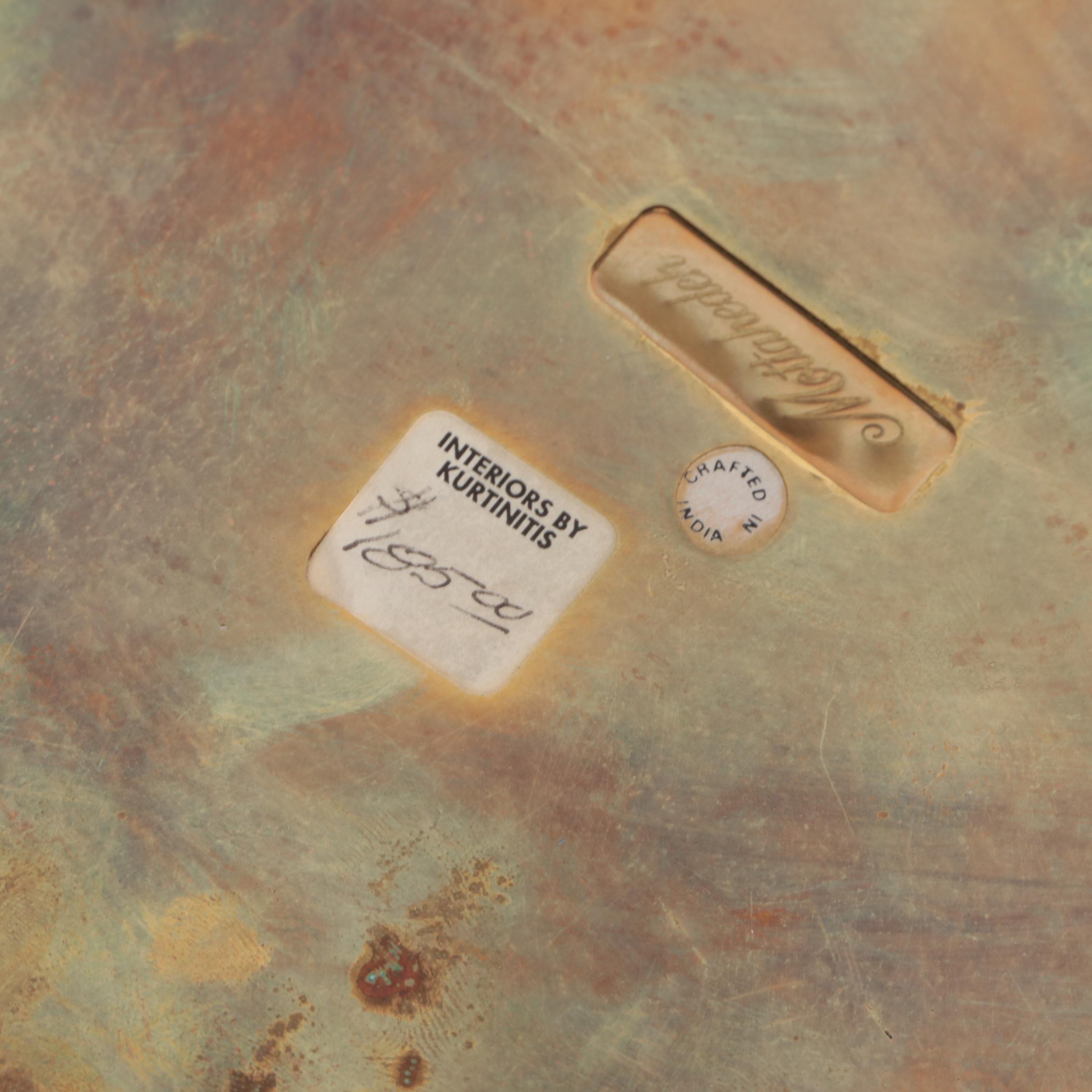 Mottahedeh Brass Rams Head Handled Planter with Other Indian Box and Dish