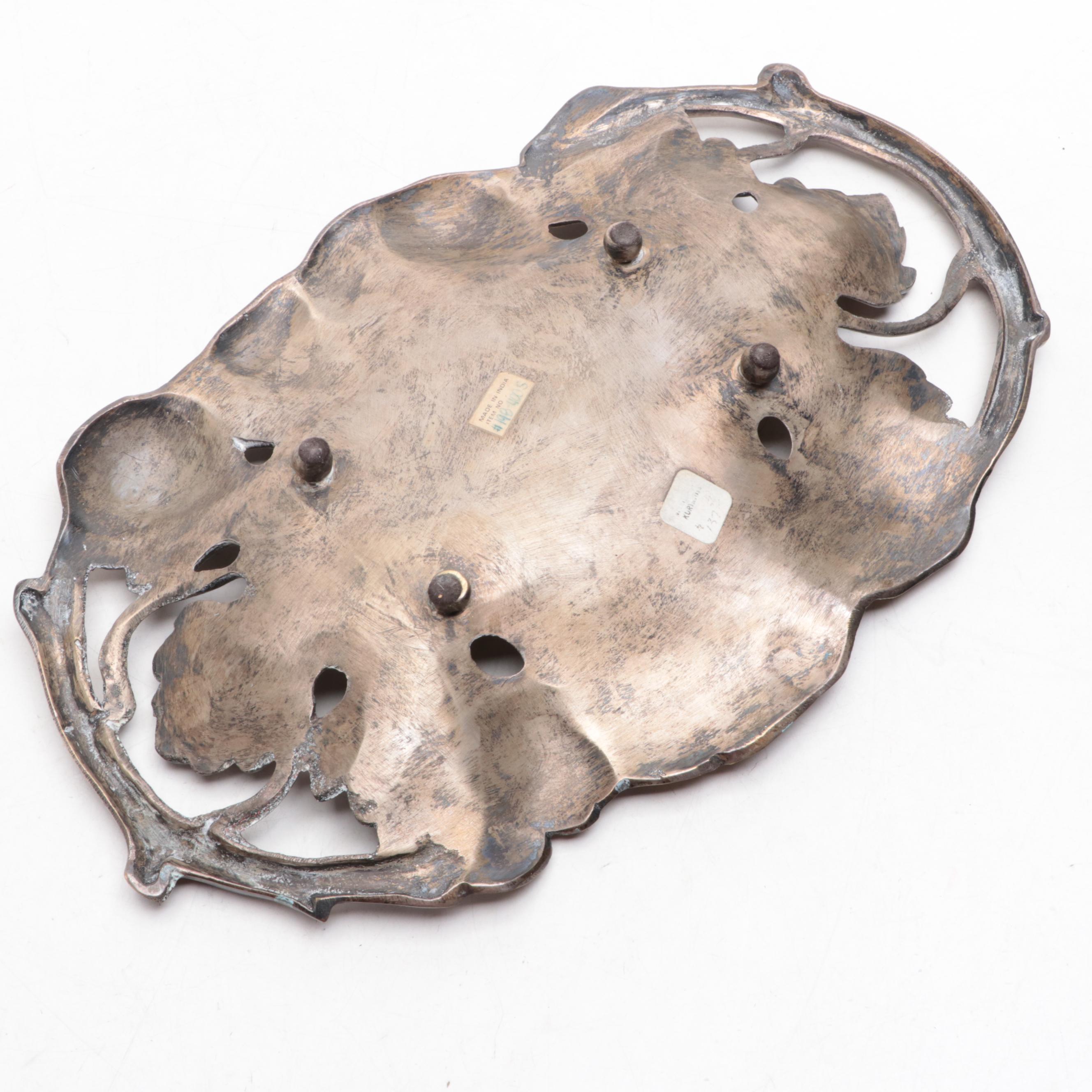 Mottahedeh Brass Rams Head Handled Planter with Other Indian Box and Dish