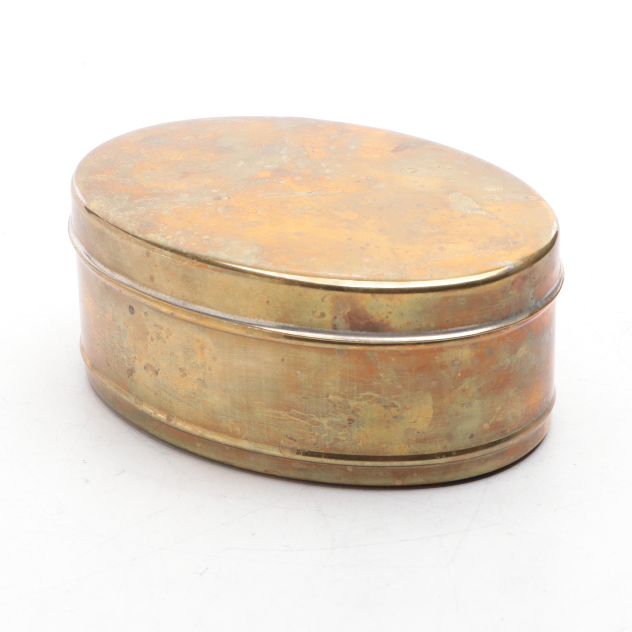 Mottahedeh Brass Rams Head Handled Planter with Other Indian Box and Dish