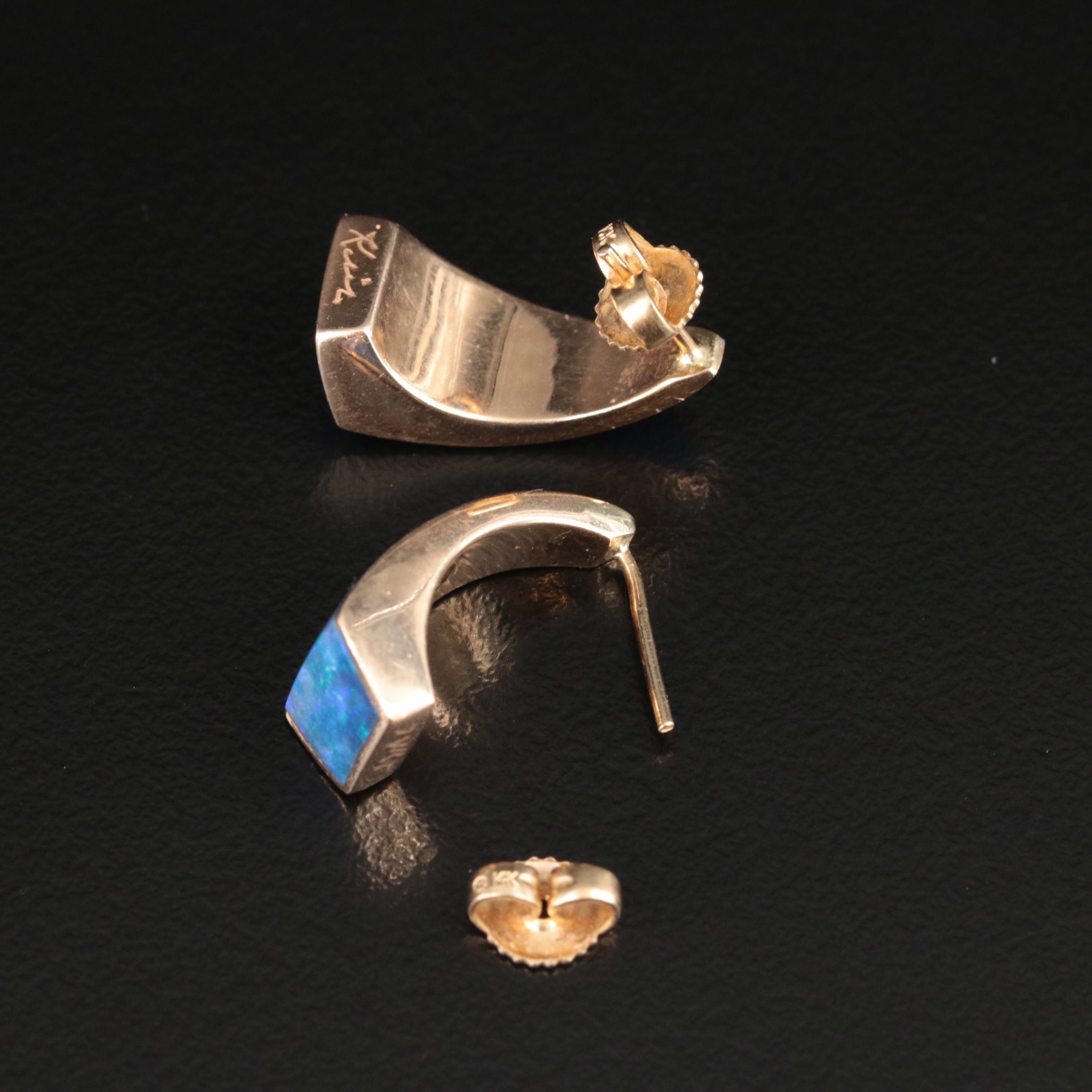 14K Opal Doublet Inlay Earrings