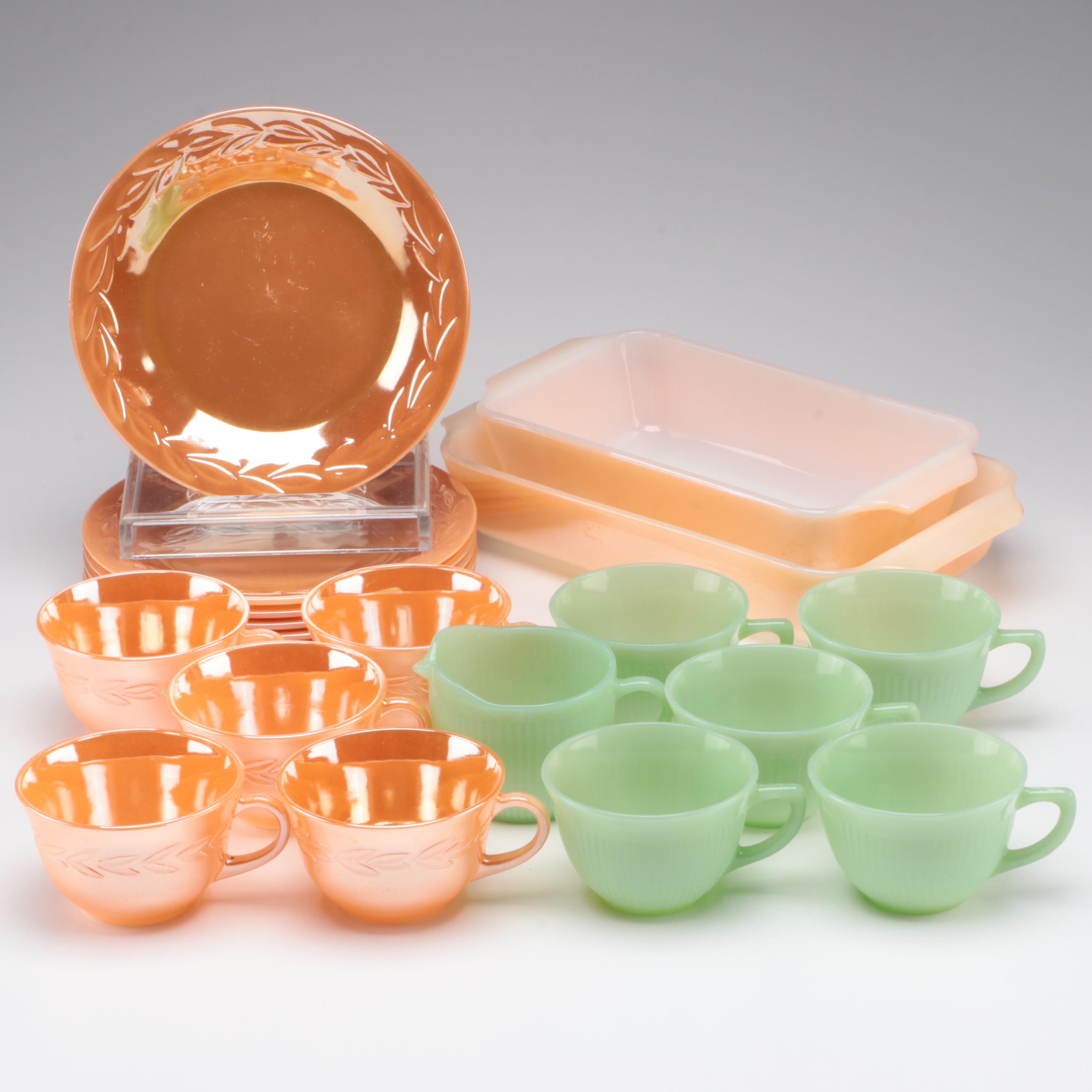 Fire King Peach Luster "Laurel with Other Tableware and Baking Dishes