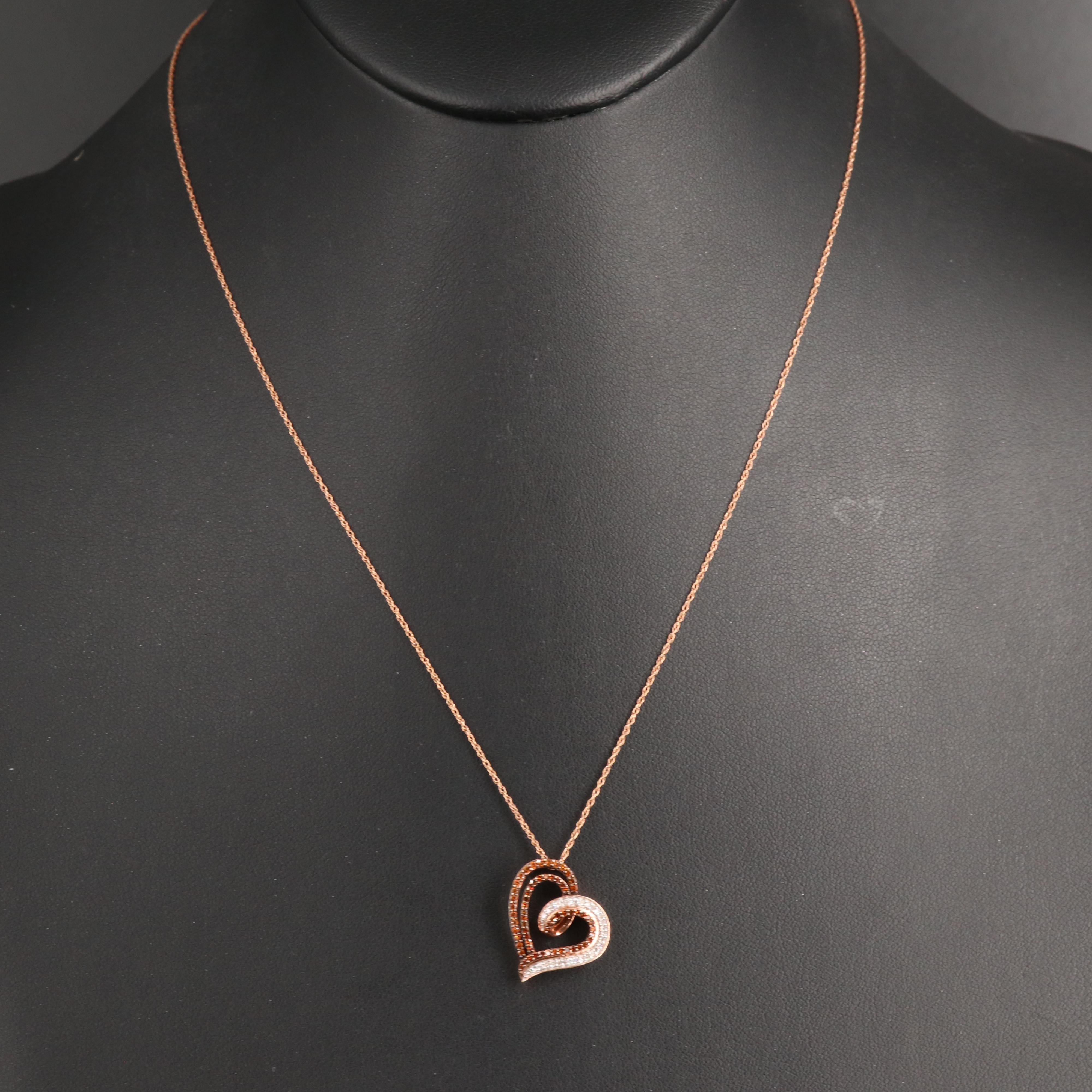 10K Rose Gold 0.34 CTW Diamond Heart Pendant Necklace