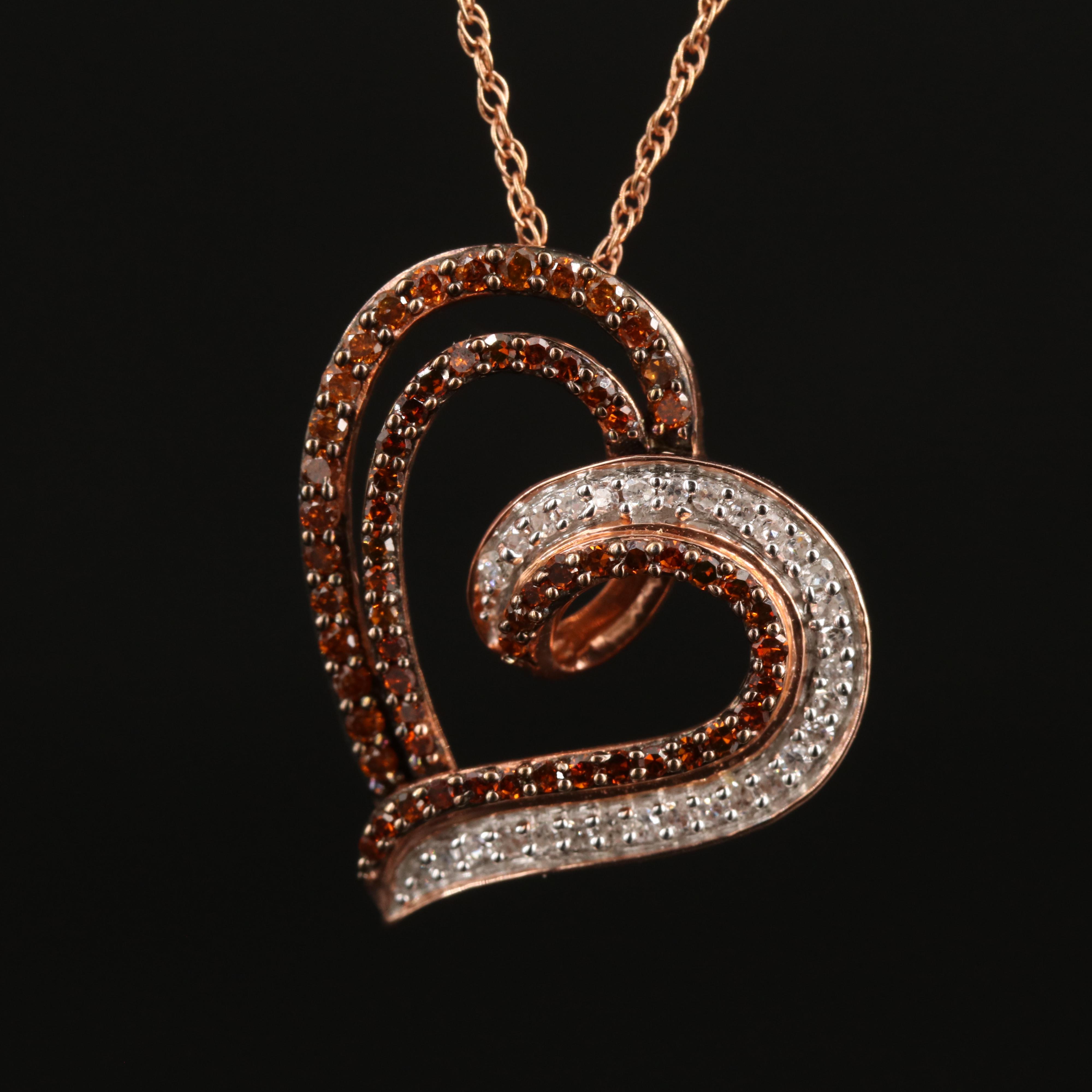10K Rose Gold 0.34 CTW Diamond Heart Pendant Necklace