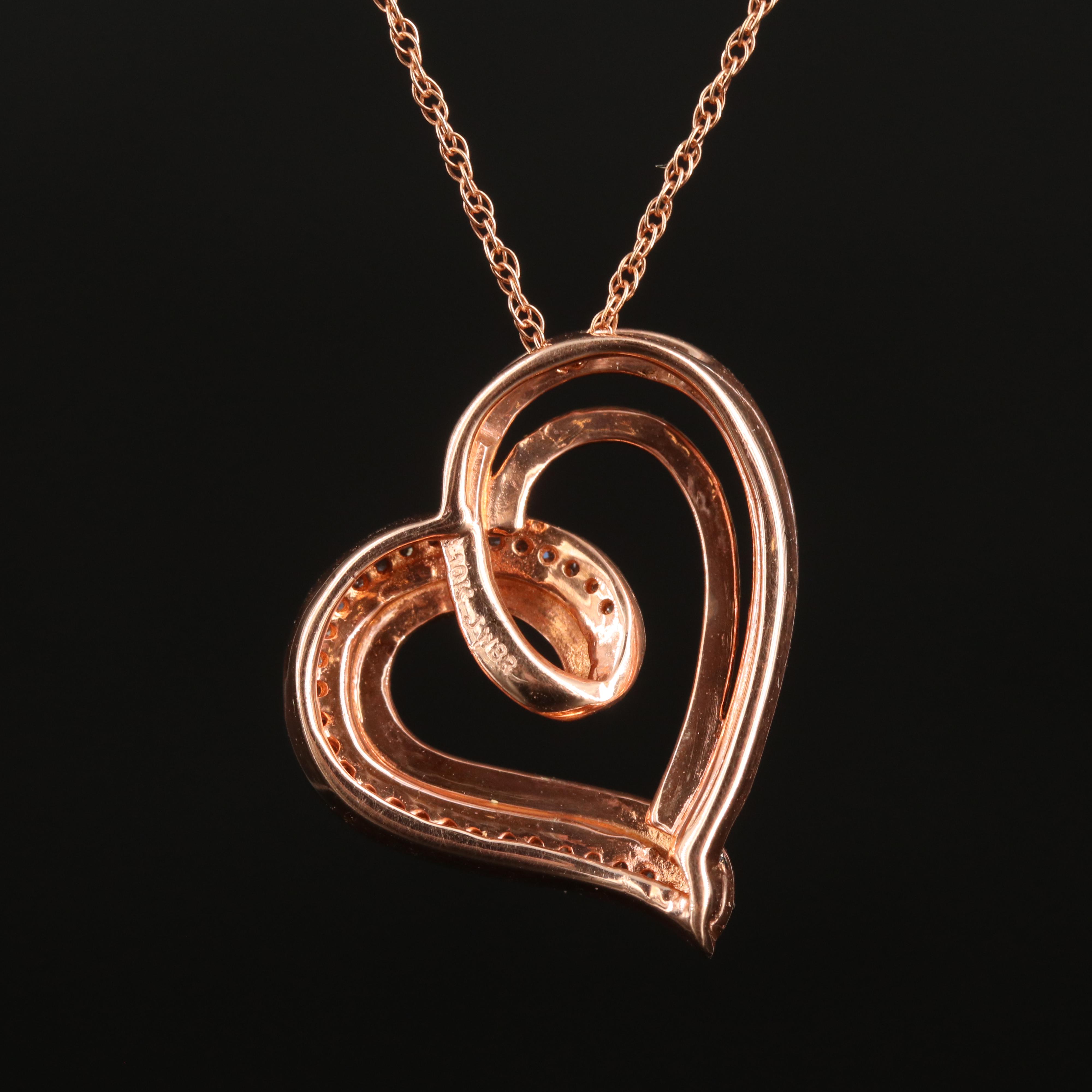 10K Rose Gold 0.34 CTW Diamond Heart Pendant Necklace