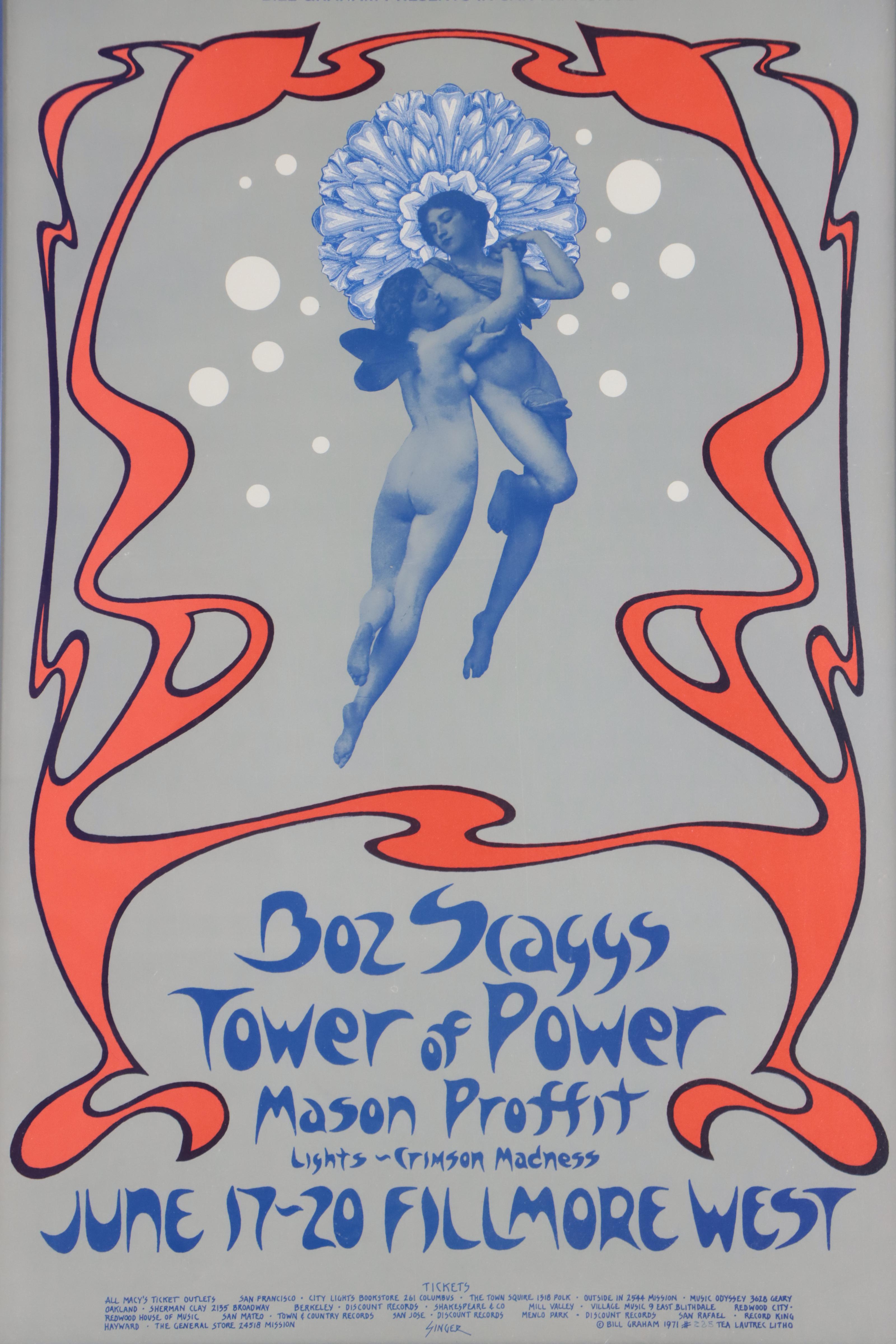 Boz Scaggs and Tower of Power Lithograph Concert Poster, 1971