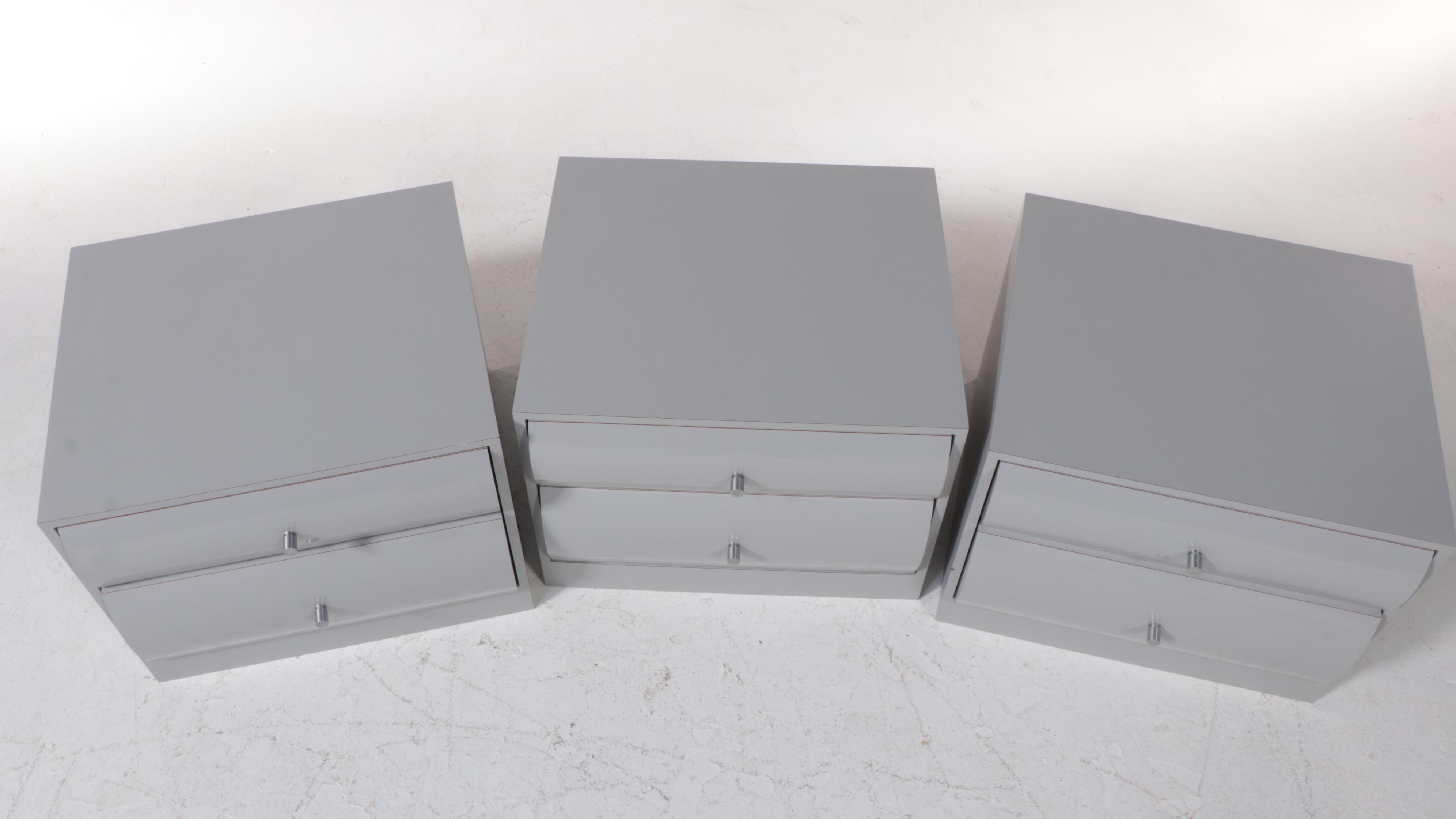 Three Post Modernist Laminate Two-Drawer Modular Chests, Late 20th Century