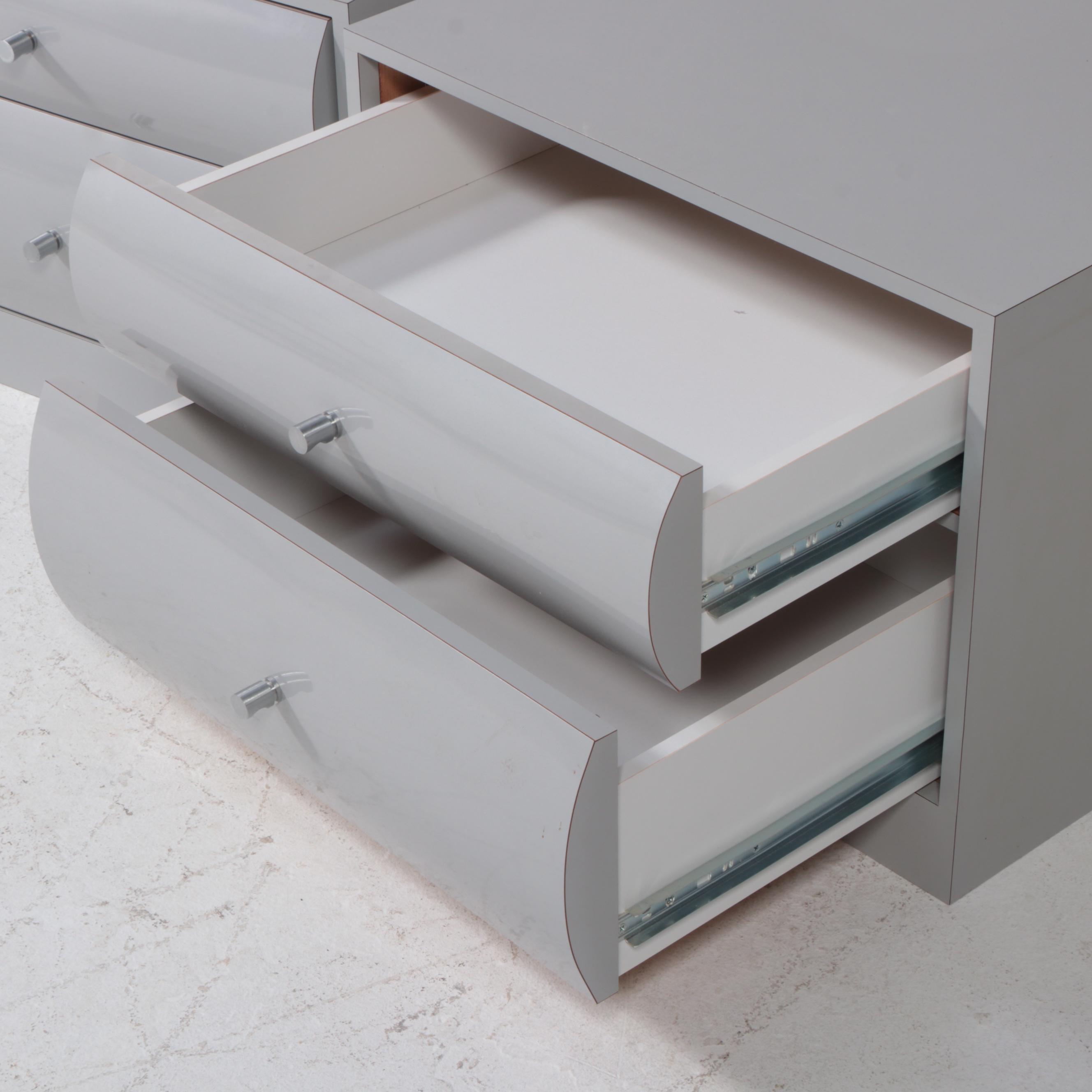 Three Post Modernist Laminate Two-Drawer Modular Chests, Late 20th Century