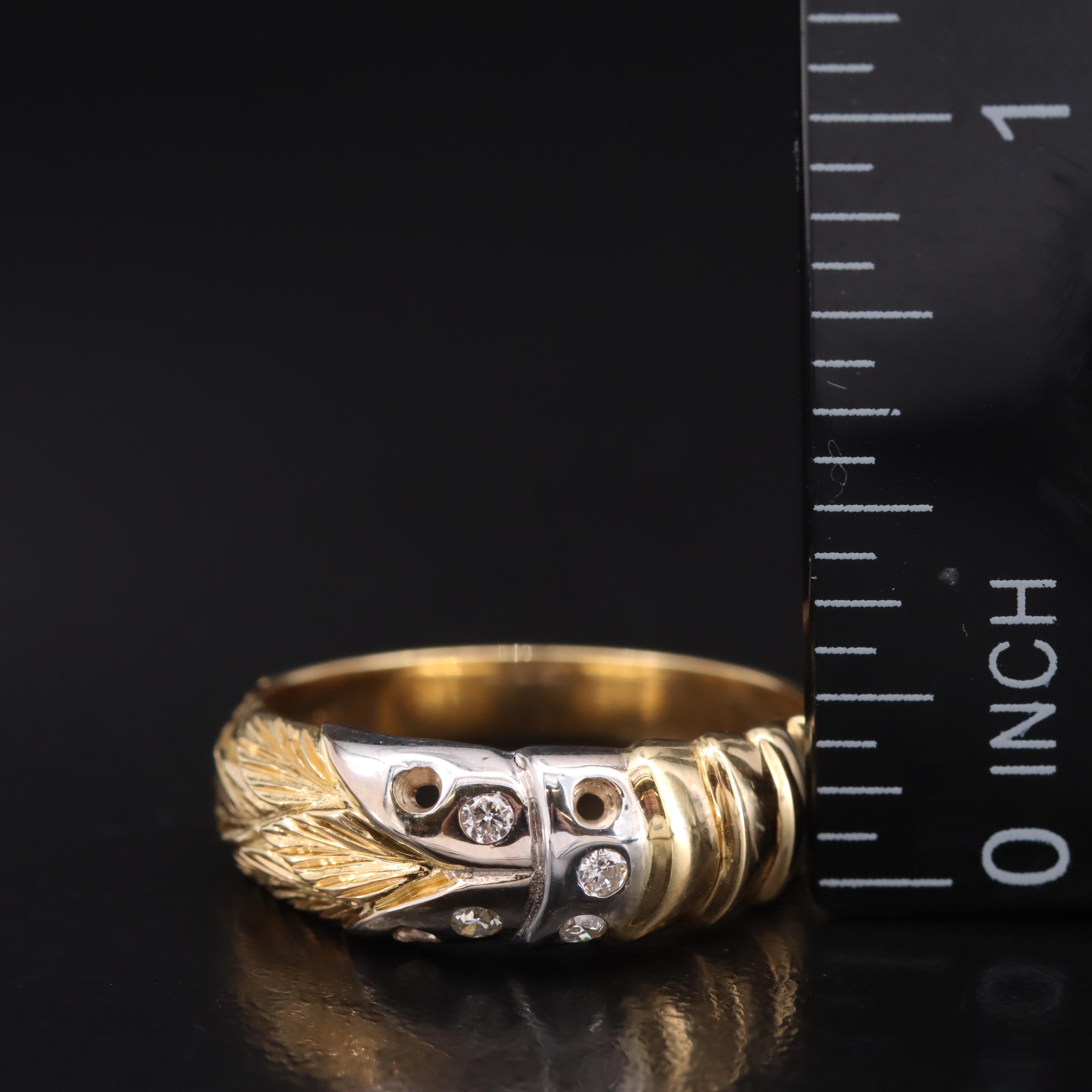 18K 0.08 CTW Diamond Leaf and Fluted Asymmetrical Ring