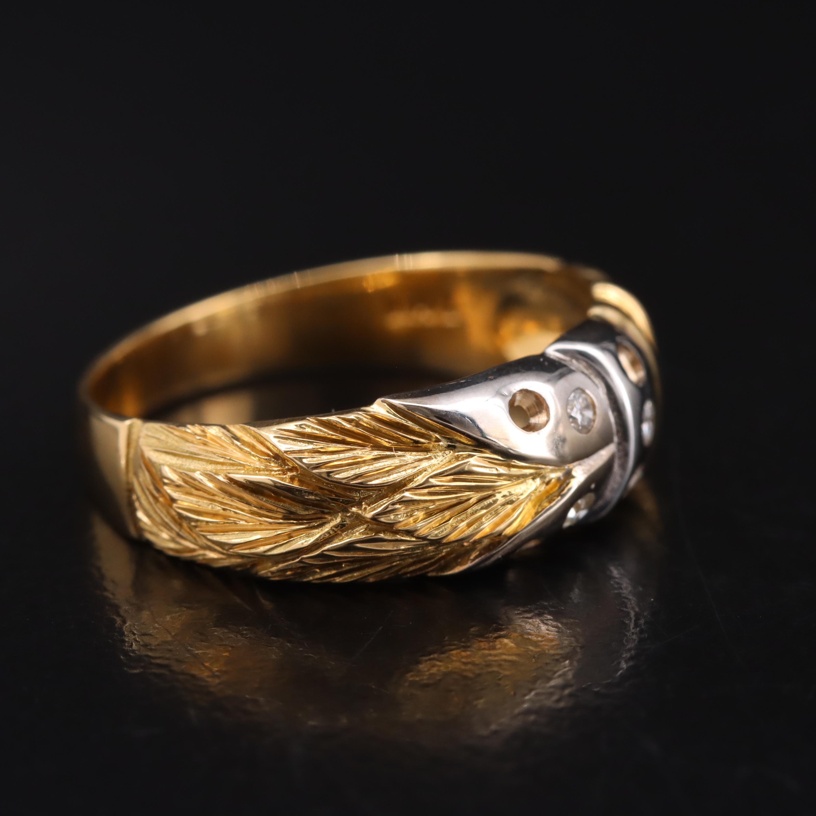 18K 0.08 CTW Diamond Leaf and Fluted Asymmetrical Ring