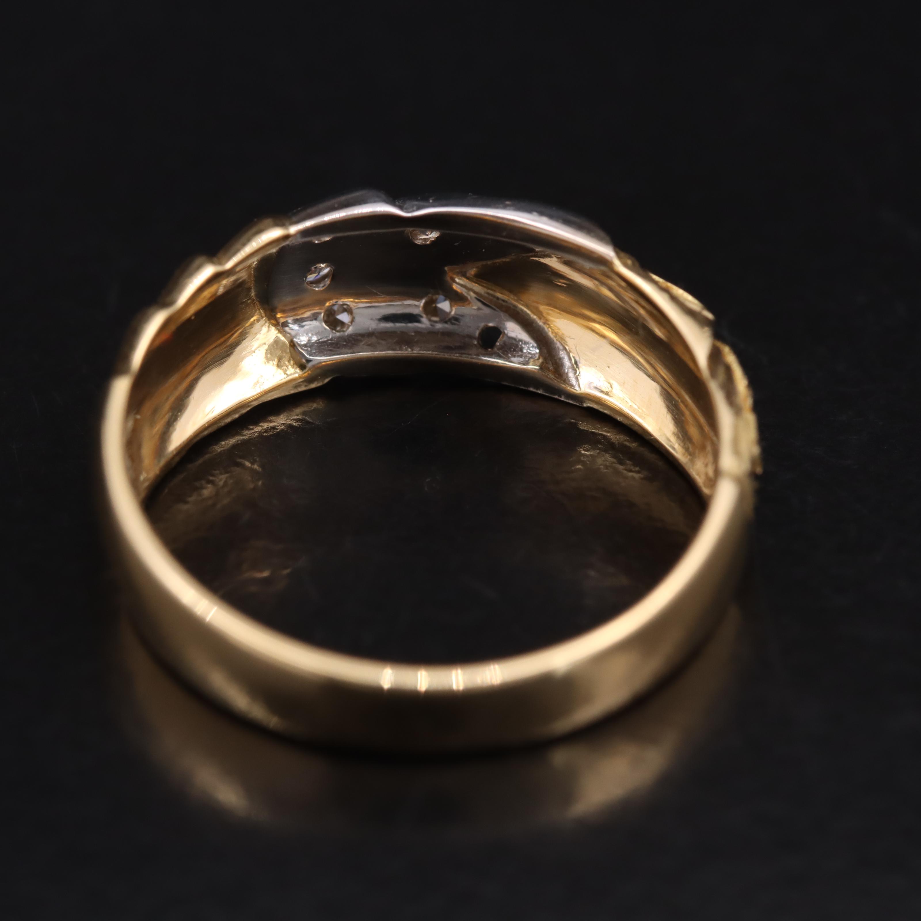 18K 0.08 CTW Diamond Leaf and Fluted Asymmetrical Ring