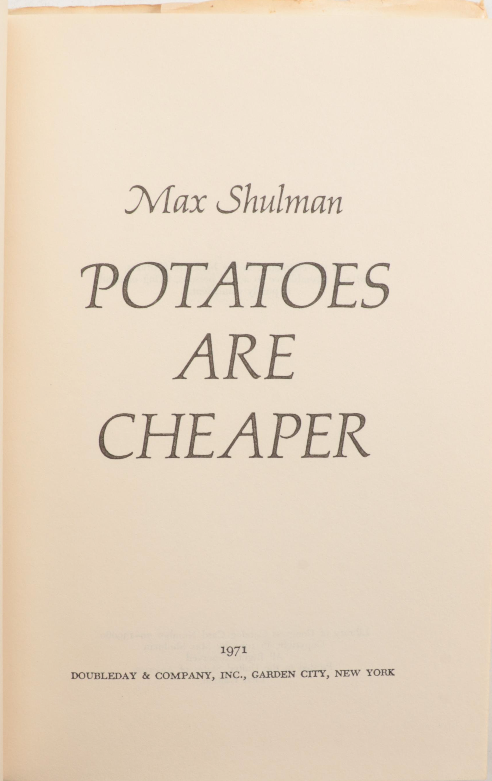 First Edition "Potatoes Are Cheaper" by Max Shulman with Other Fiction