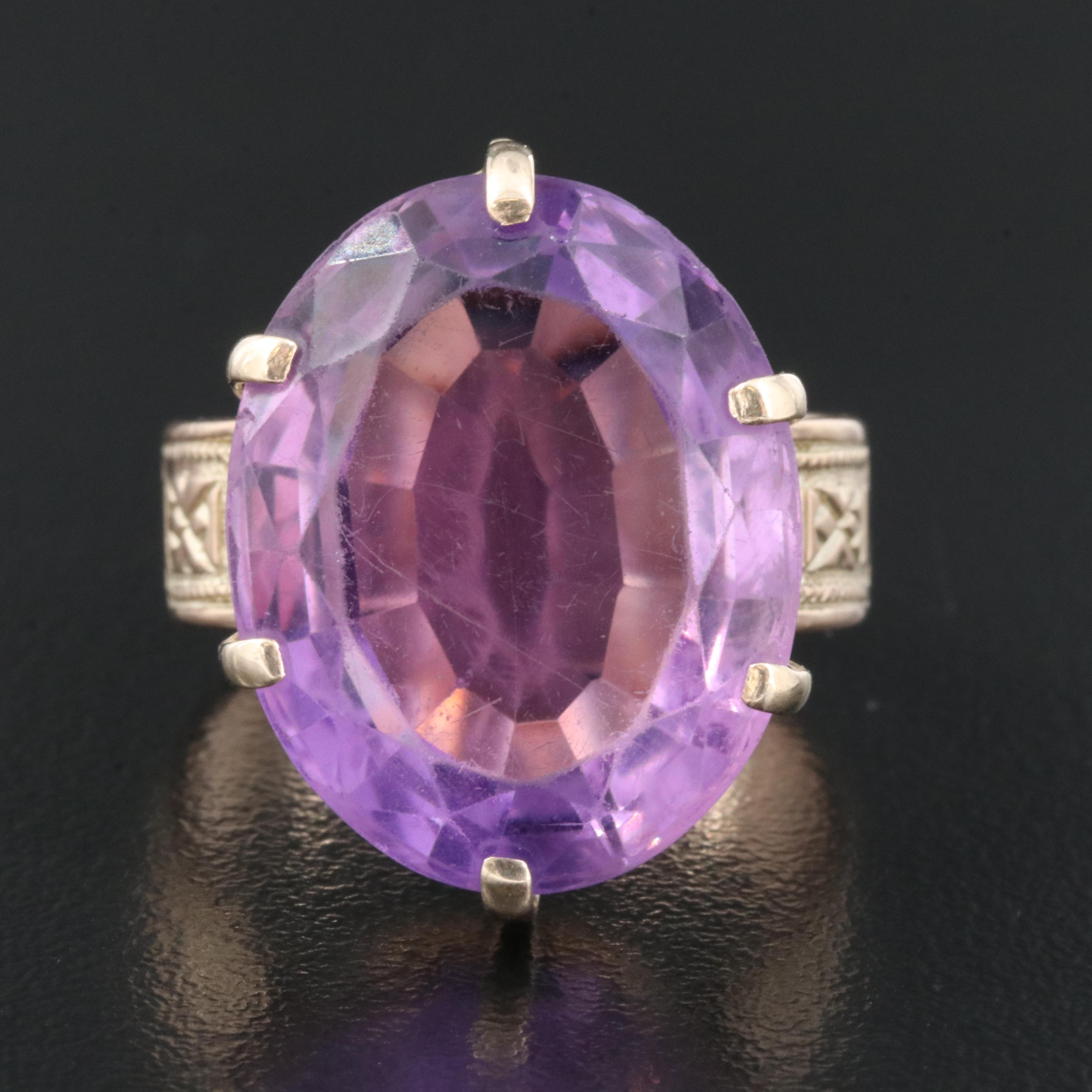 Victorian 9K Rose Gold 21.07 CT Amethyst Solitaire Ring