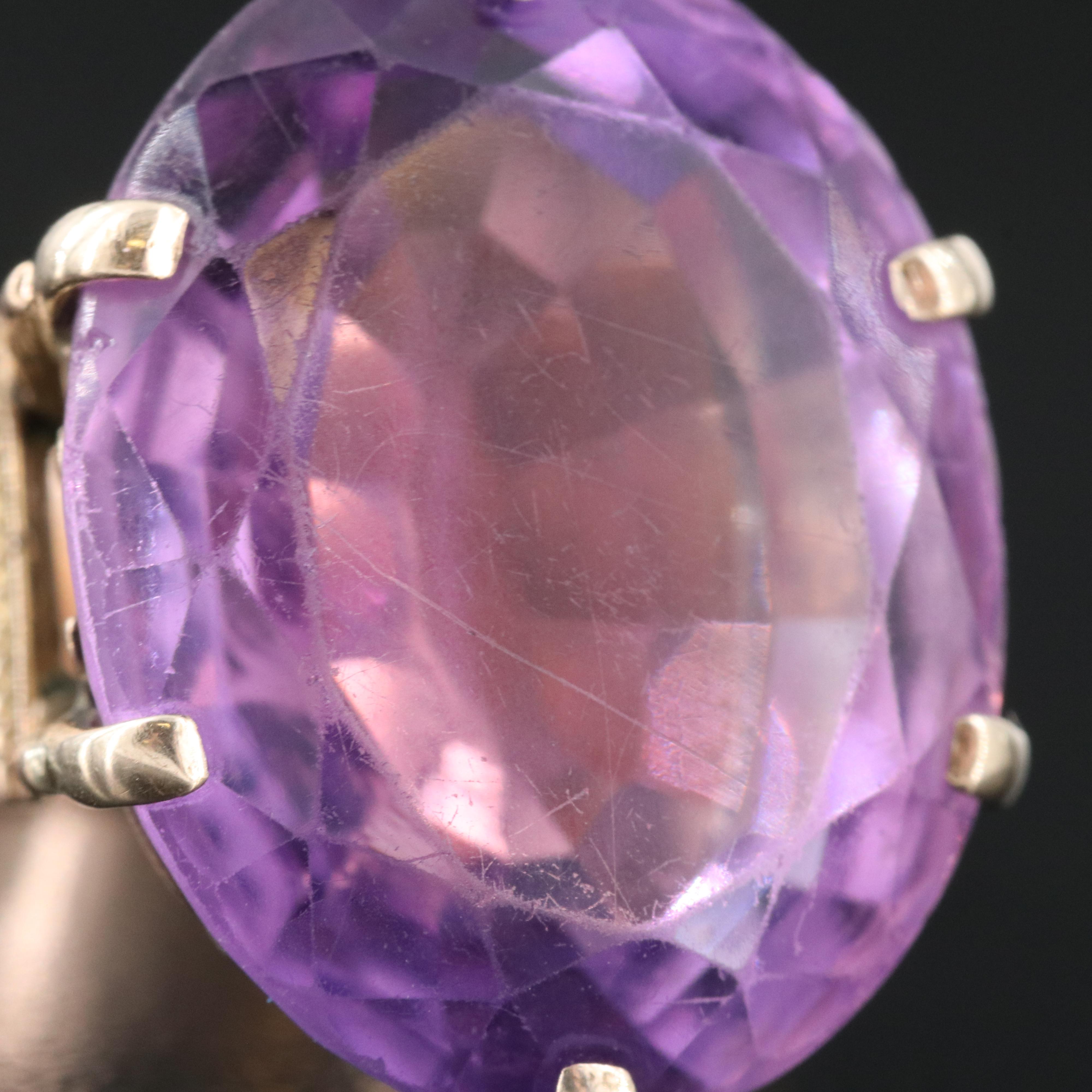 Victorian 9K Rose Gold 21.07 CT Amethyst Solitaire Ring