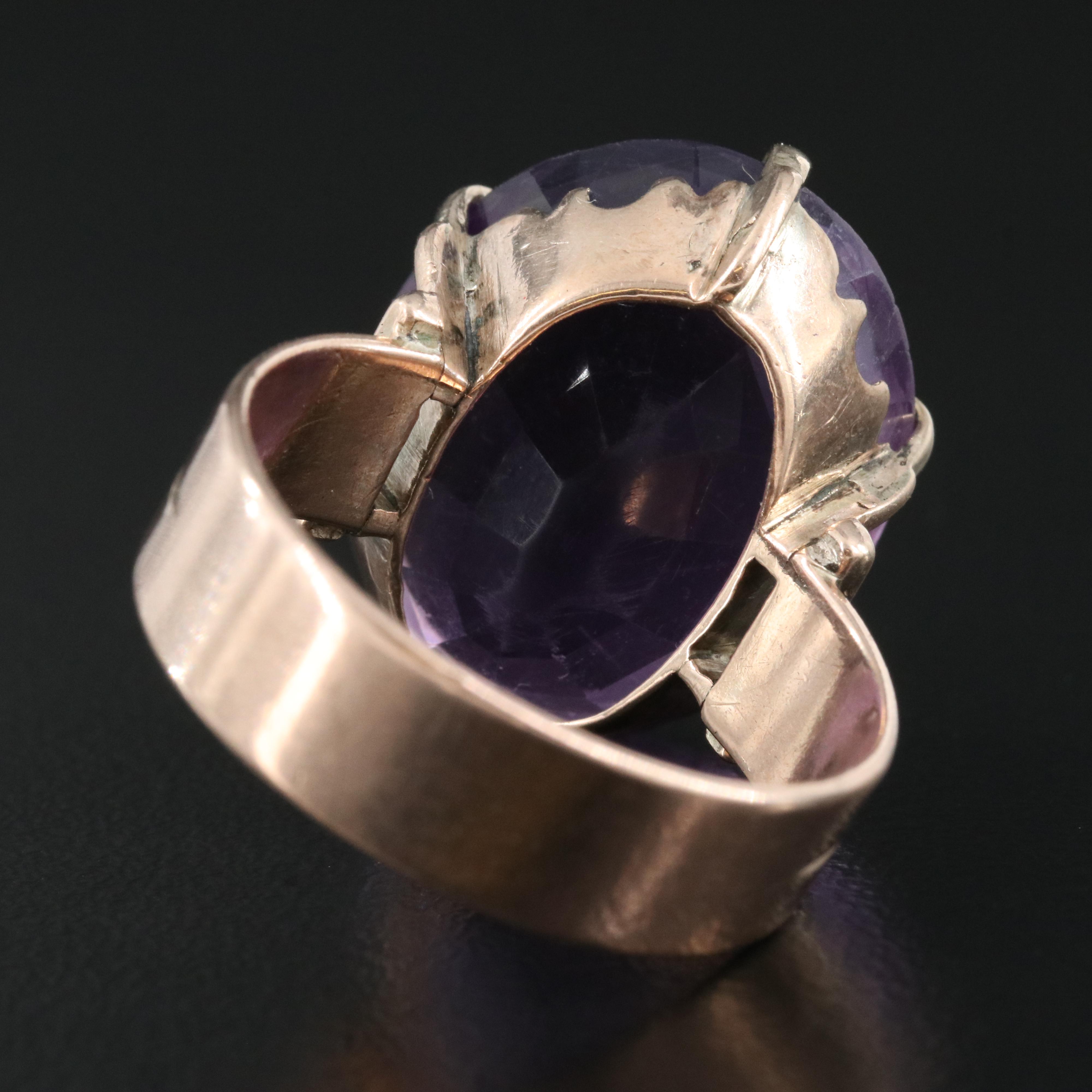 Victorian 9K Rose Gold 21.07 CT Amethyst Solitaire Ring