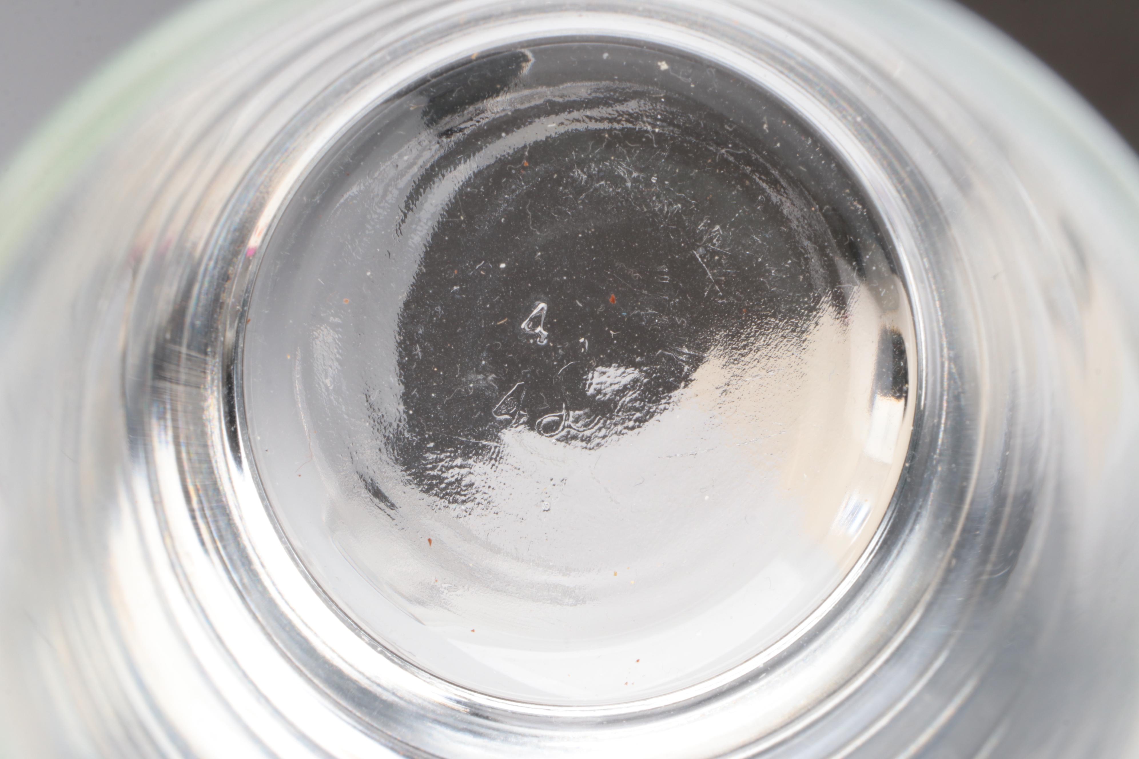 Libbey Glass Color Banded Glass Tumblers with Other Condiment Jars in Caddy