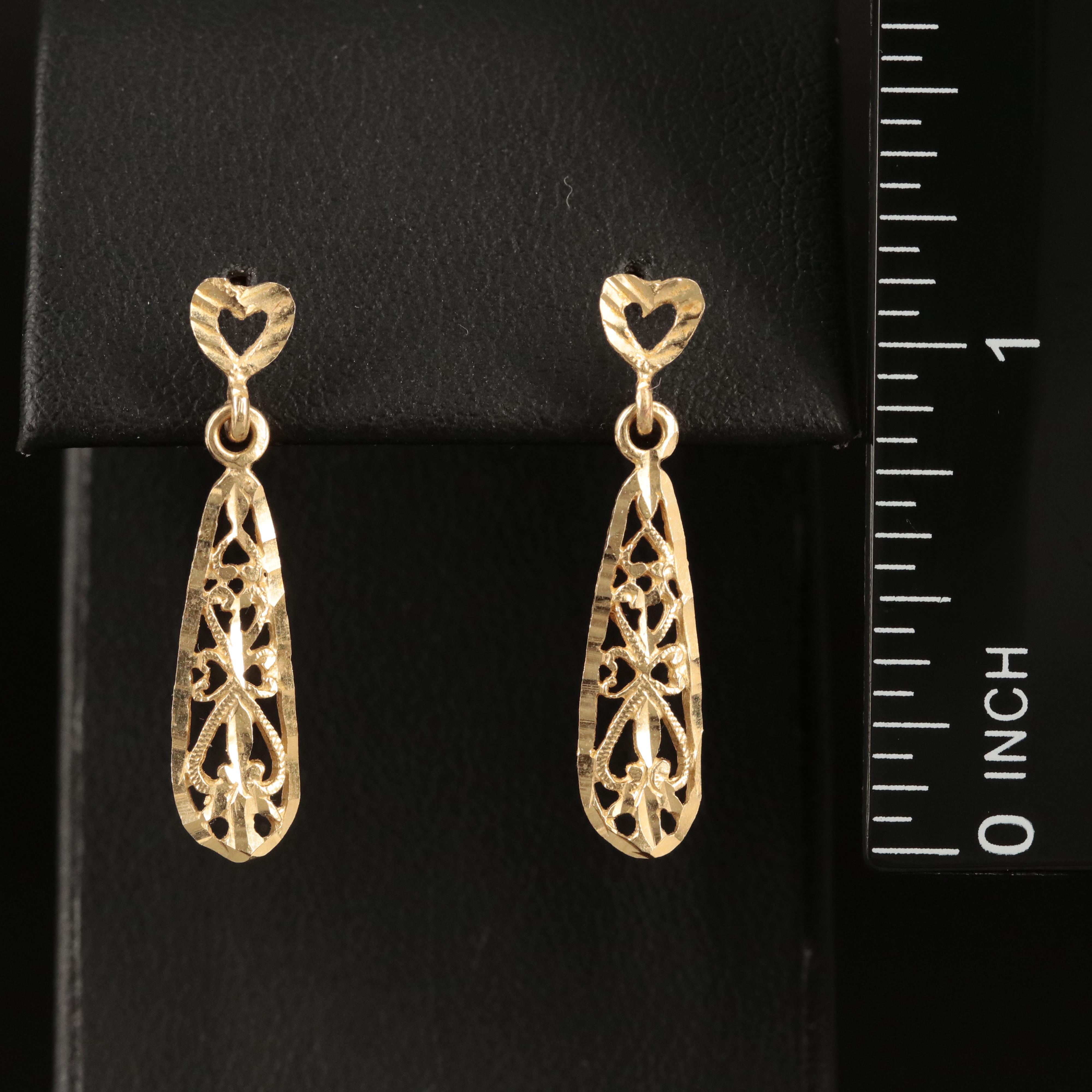 14K Openwork Heart Drop Earrings