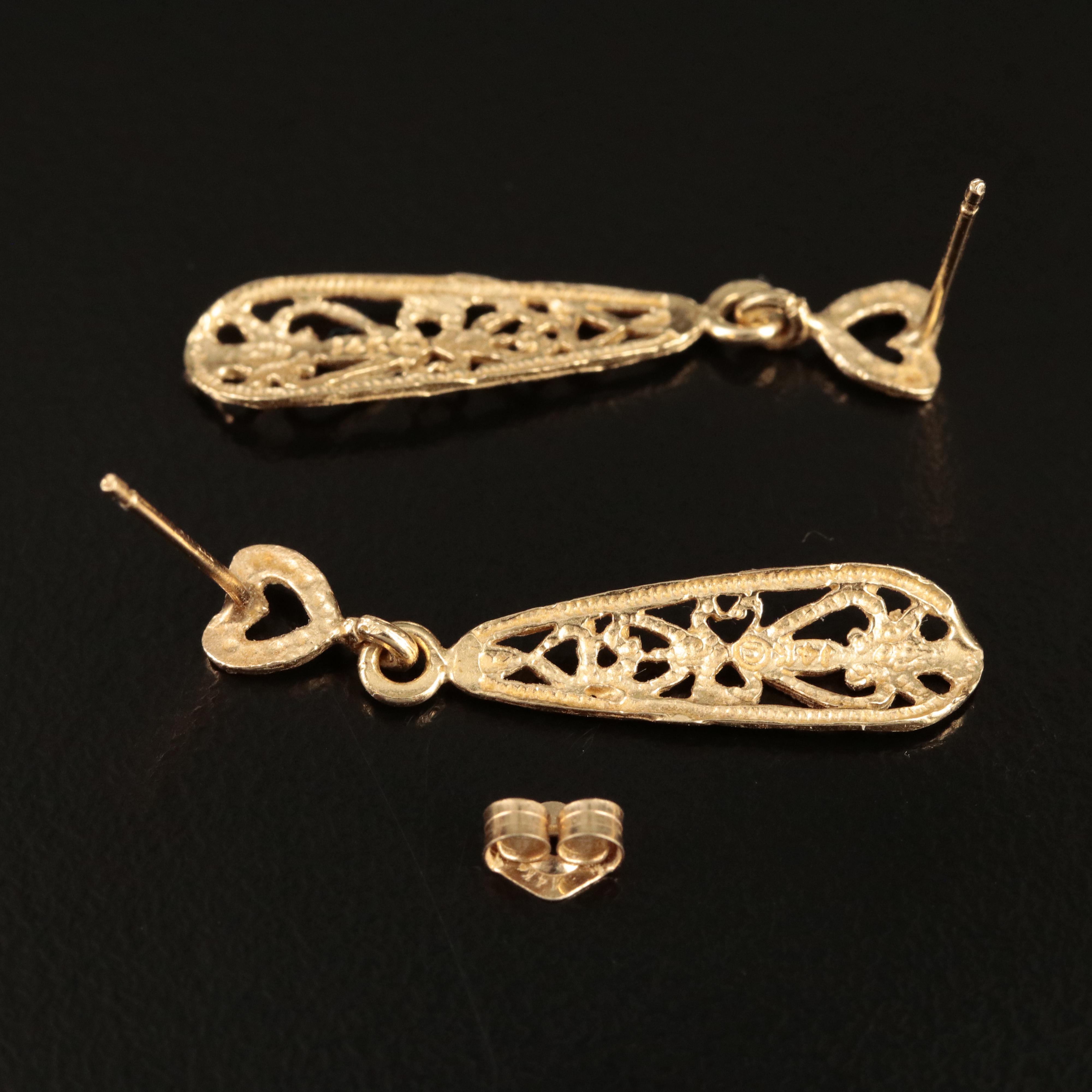 14K Openwork Heart Drop Earrings