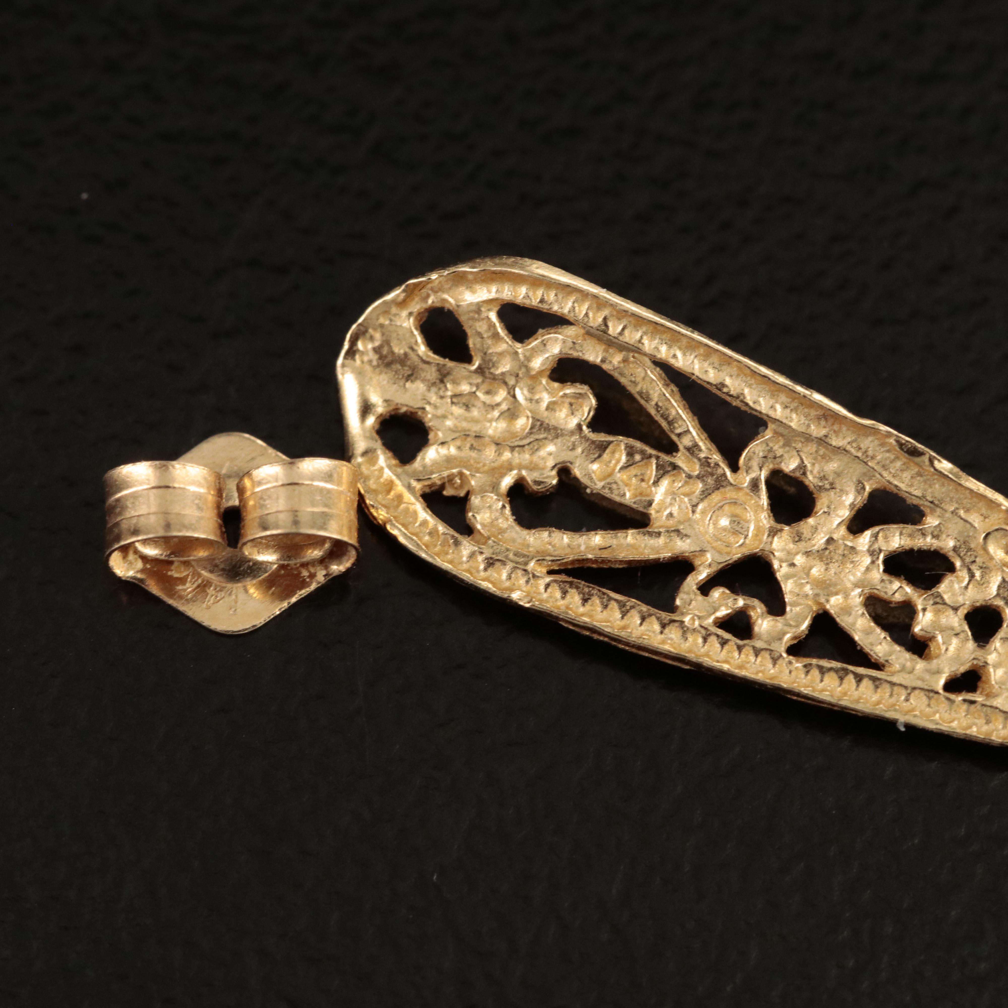 14K Openwork Heart Drop Earrings