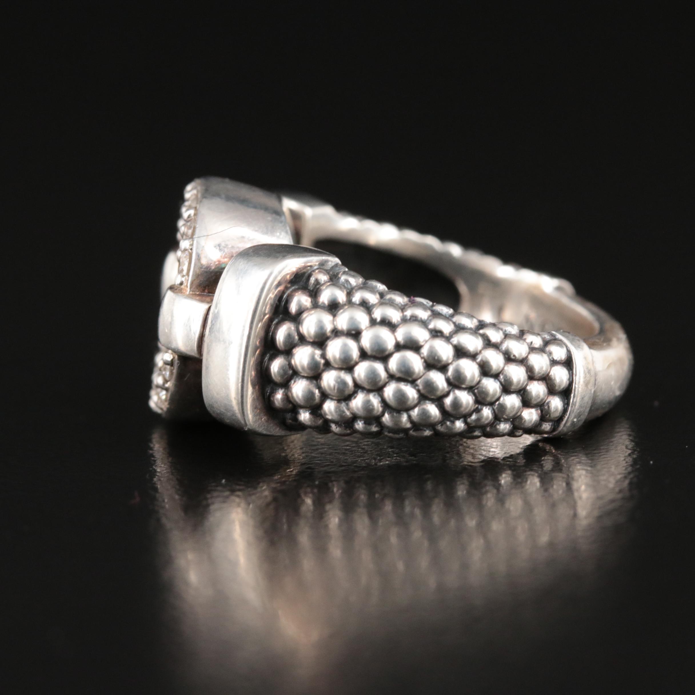Lagos "Enso" Sterling Diamond Circle Caviar Ring
