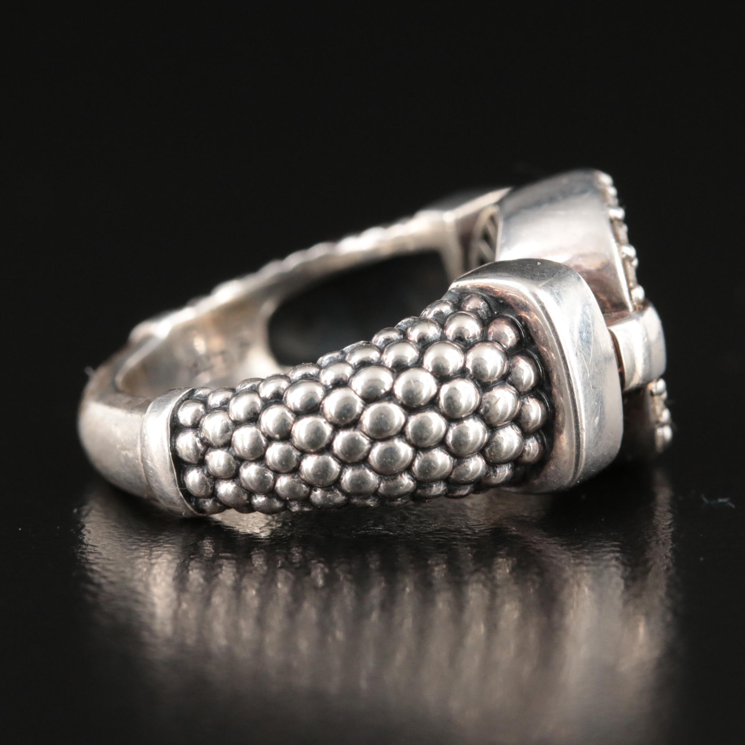 Lagos "Enso" Sterling Diamond Circle Caviar Ring