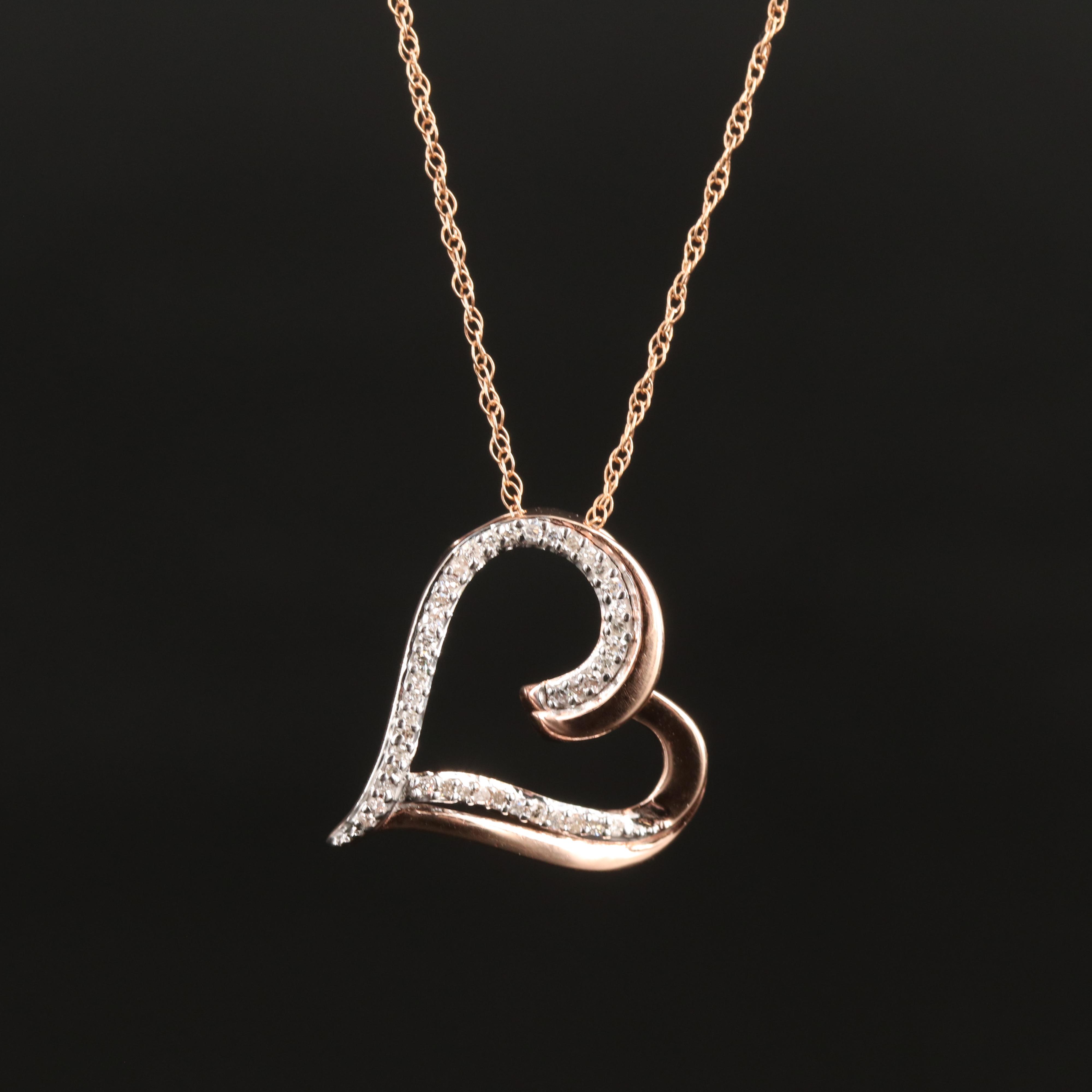 10K and 14K Rose Gold 0.11 CTW Diamond Heart Pendant Necklace