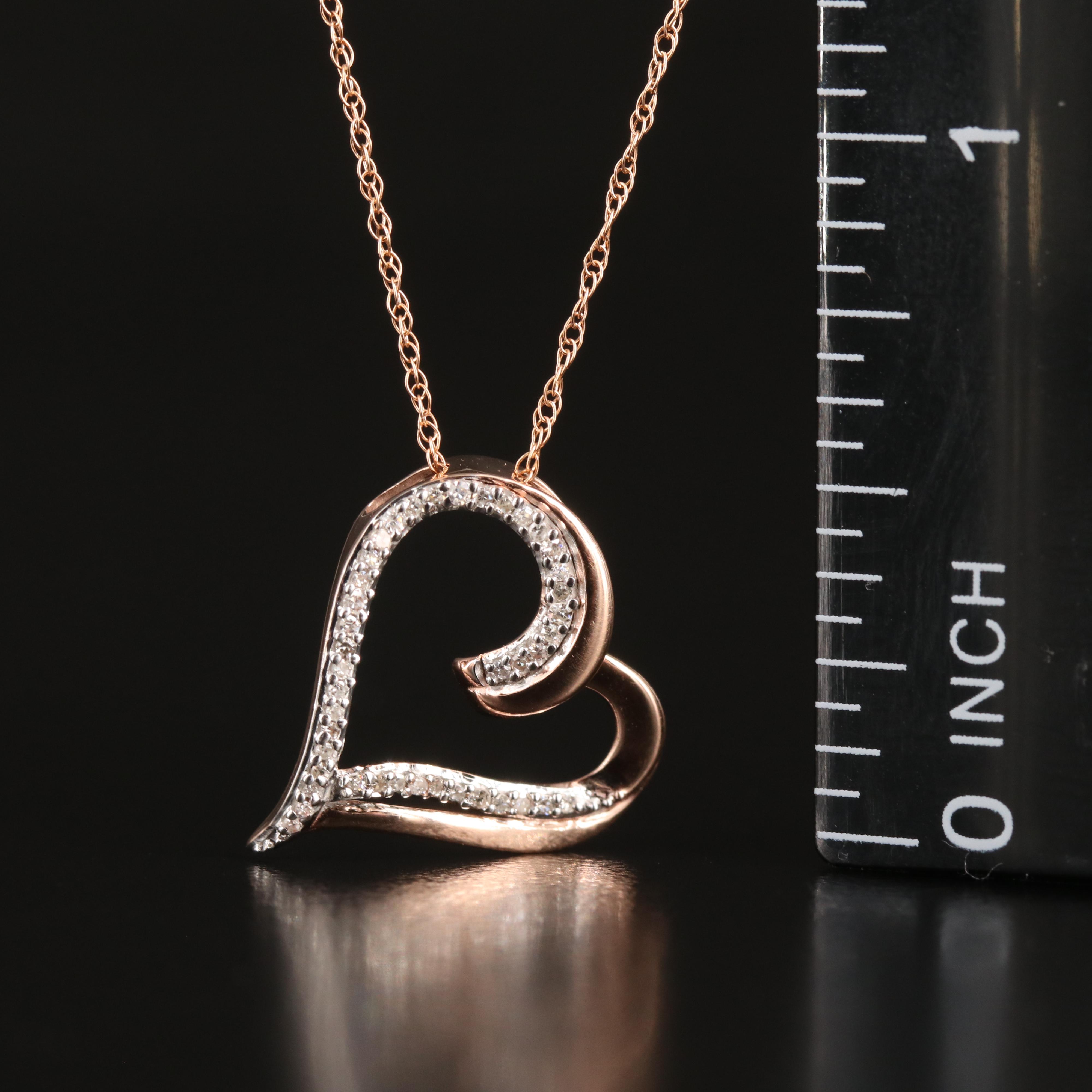 10K and 14K Rose Gold 0.11 CTW Diamond Heart Pendant Necklace