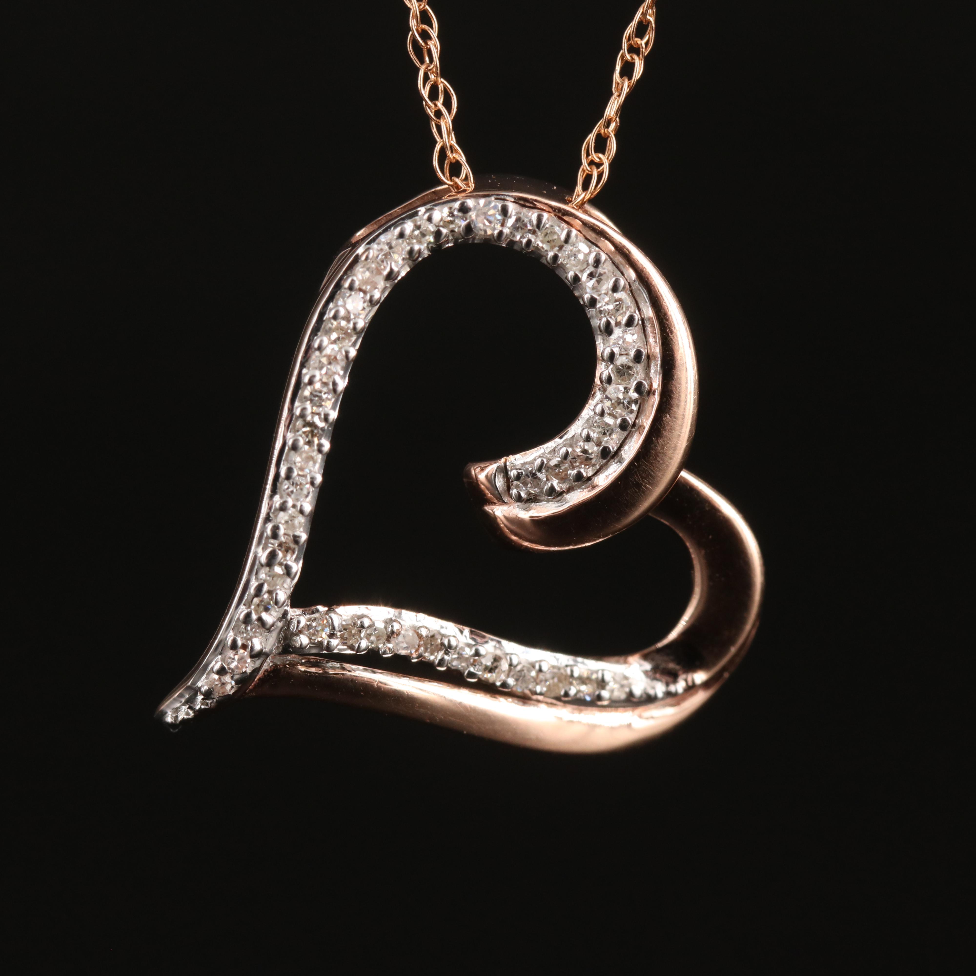 10K and 14K Rose Gold 0.11 CTW Diamond Heart Pendant Necklace