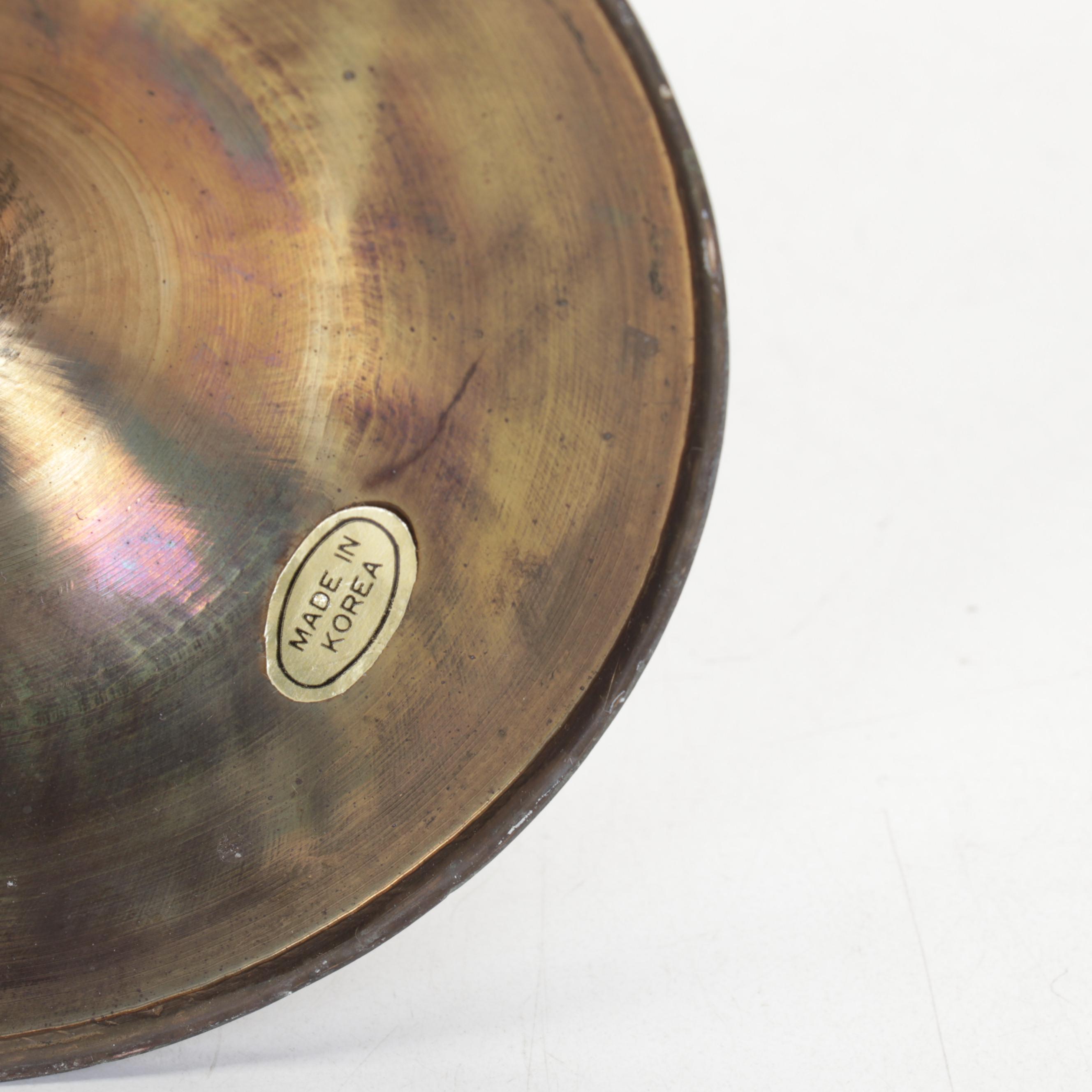 Brass and Metal Fly Ashtray with Brass Parrot Figurines and Pineapple Urns