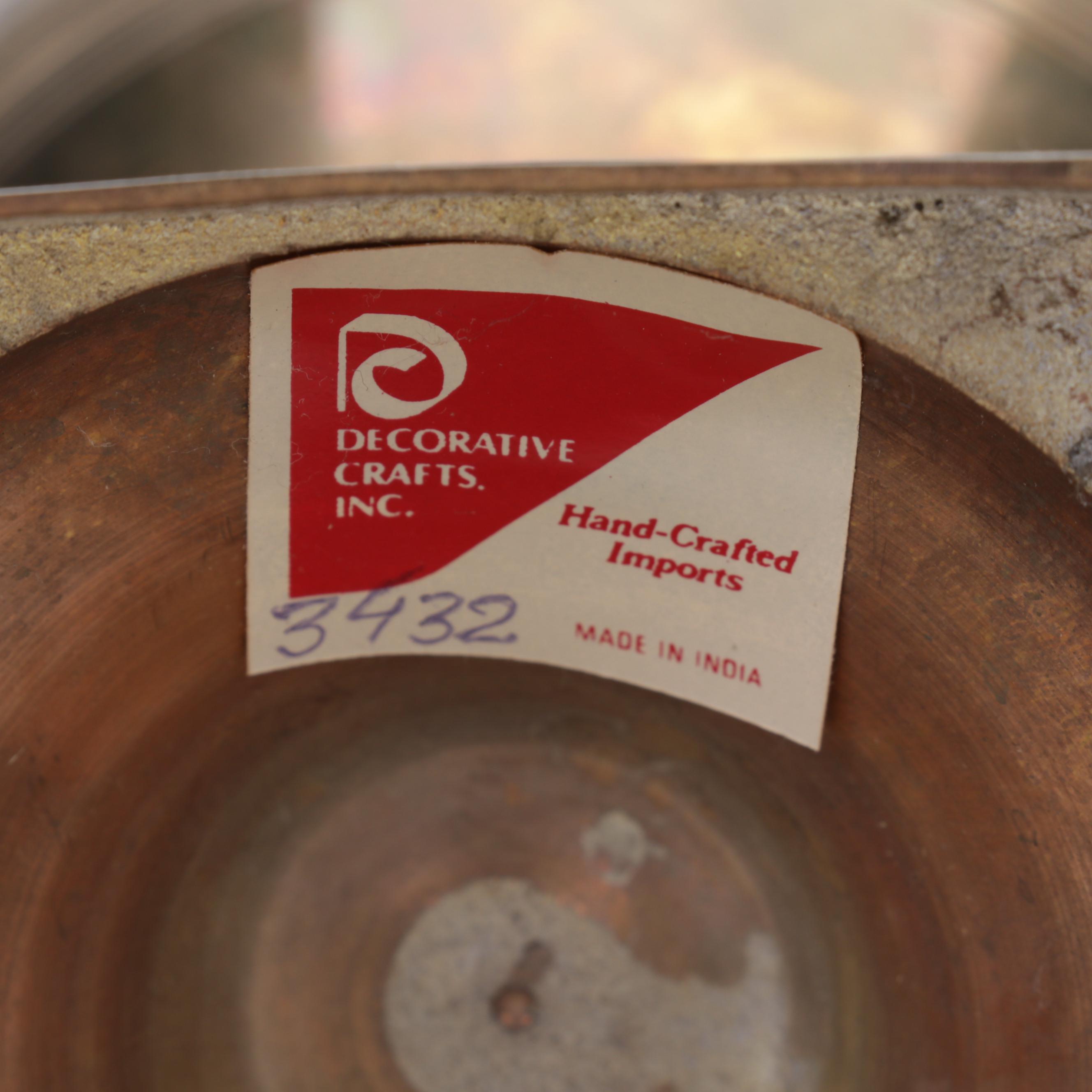 Brass and Metal Fly Ashtray with Brass Parrot Figurines and Pineapple Urns