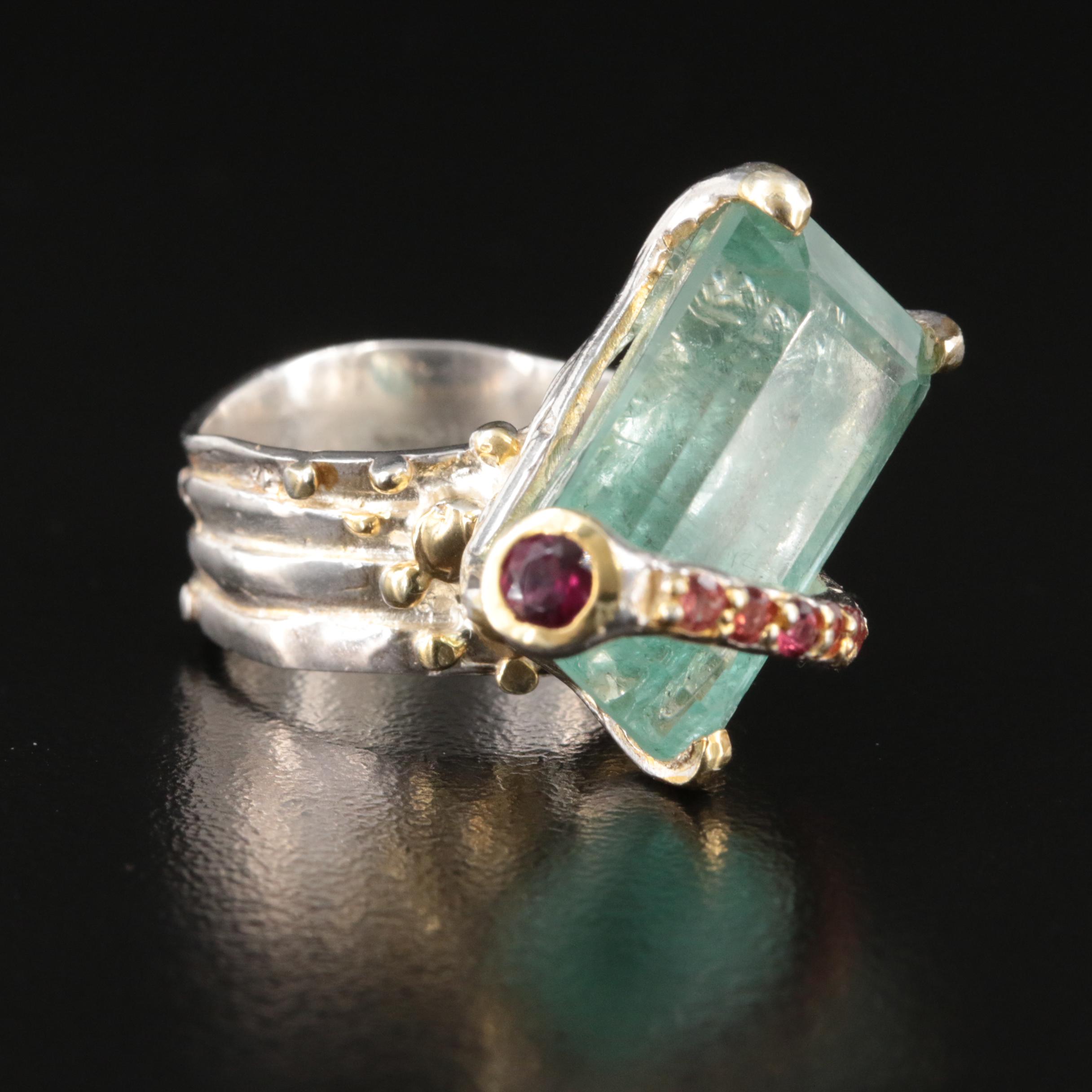 Sterling Beryl and Garnet Ring
