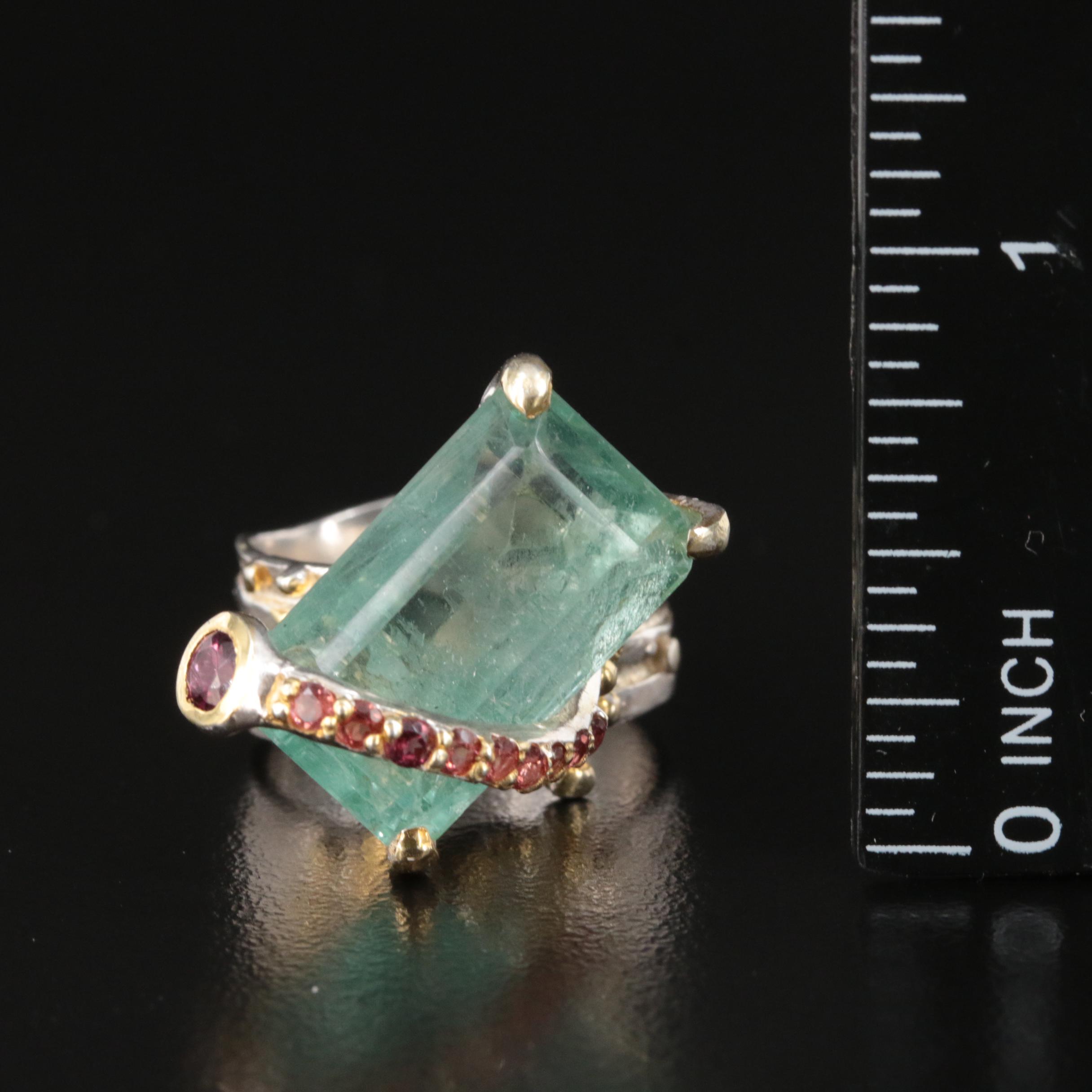 Sterling Beryl and Garnet Ring