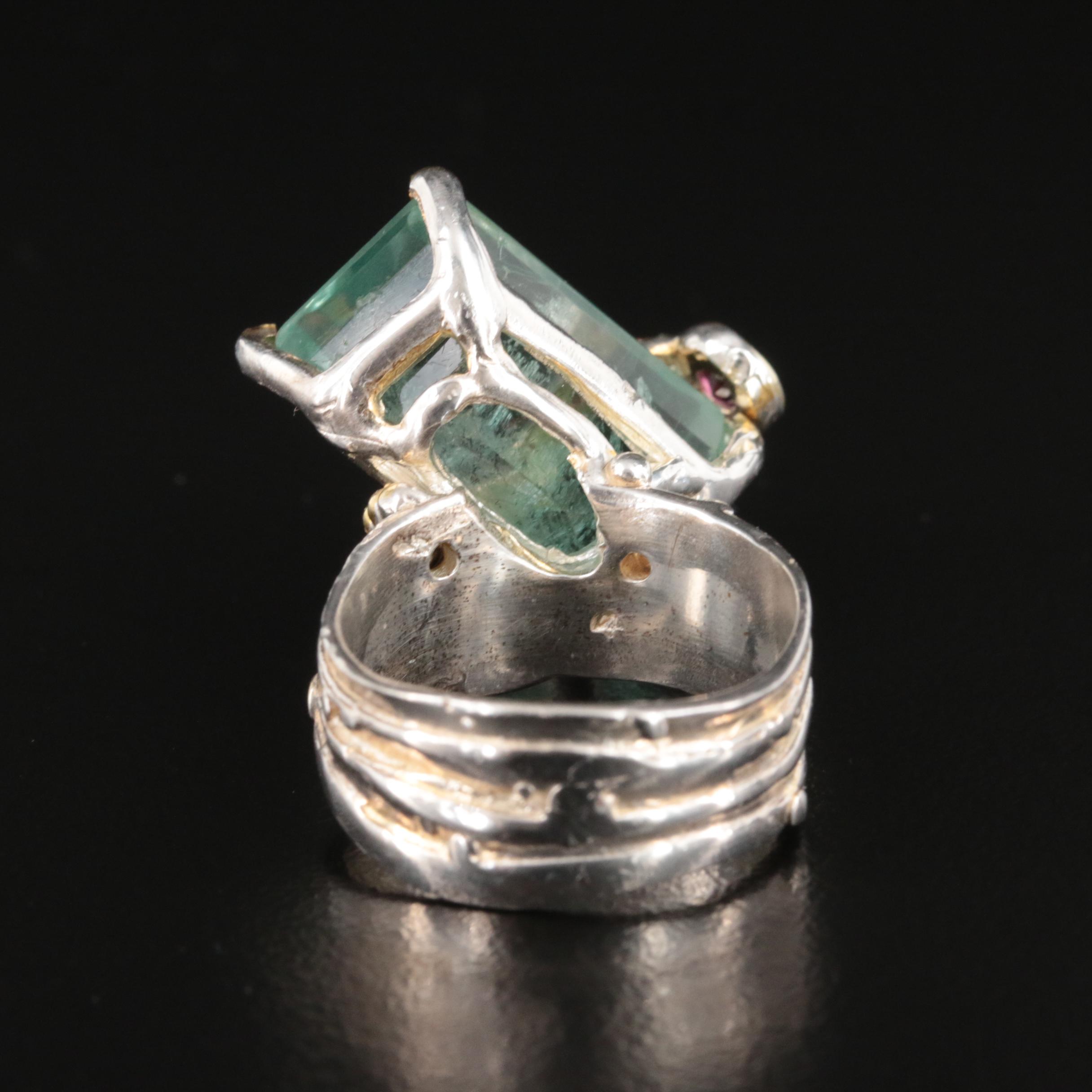 Sterling Beryl and Garnet Ring