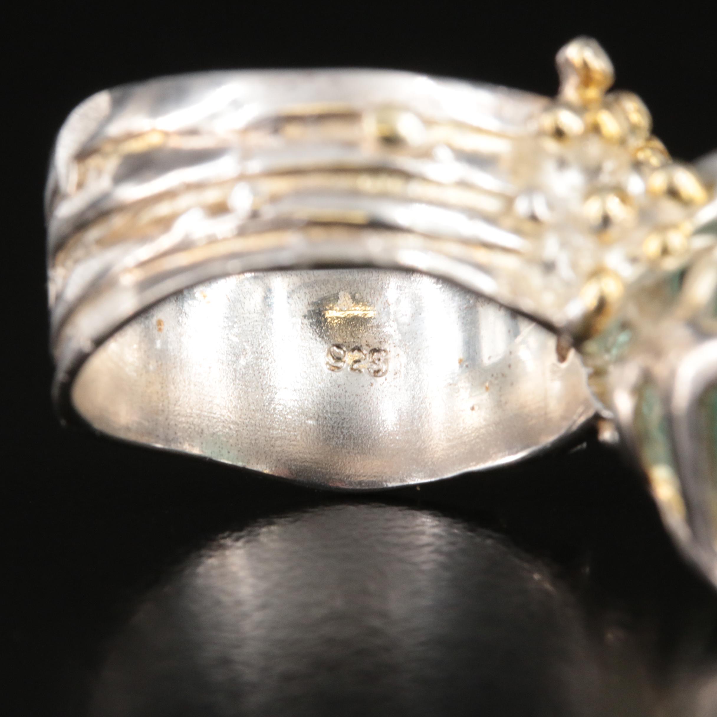 Sterling Beryl and Garnet Ring