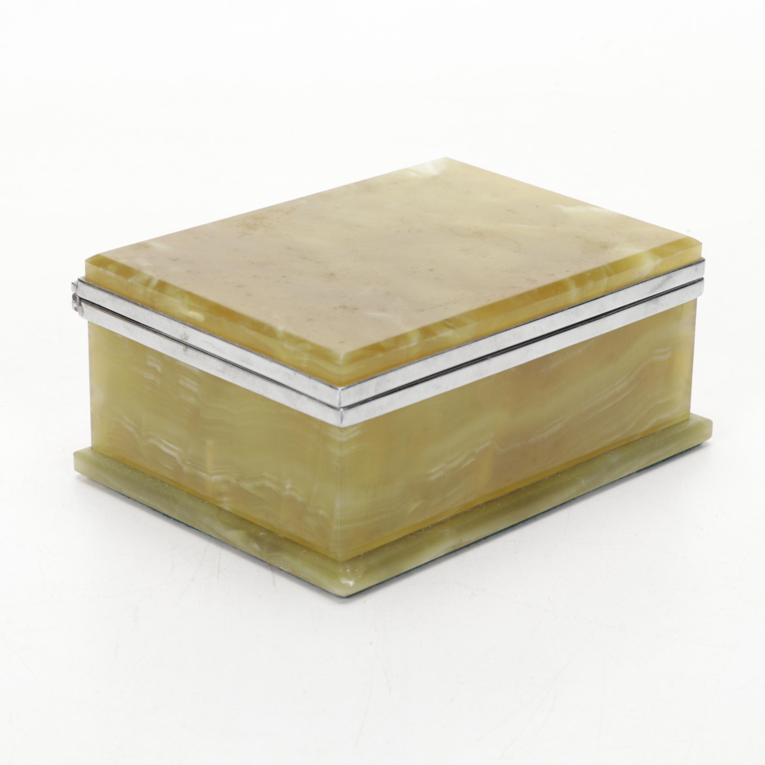 Kronheim & Oldenbusch Bronze Horse Ashtray,  Green Banded Calcite Desk Décor