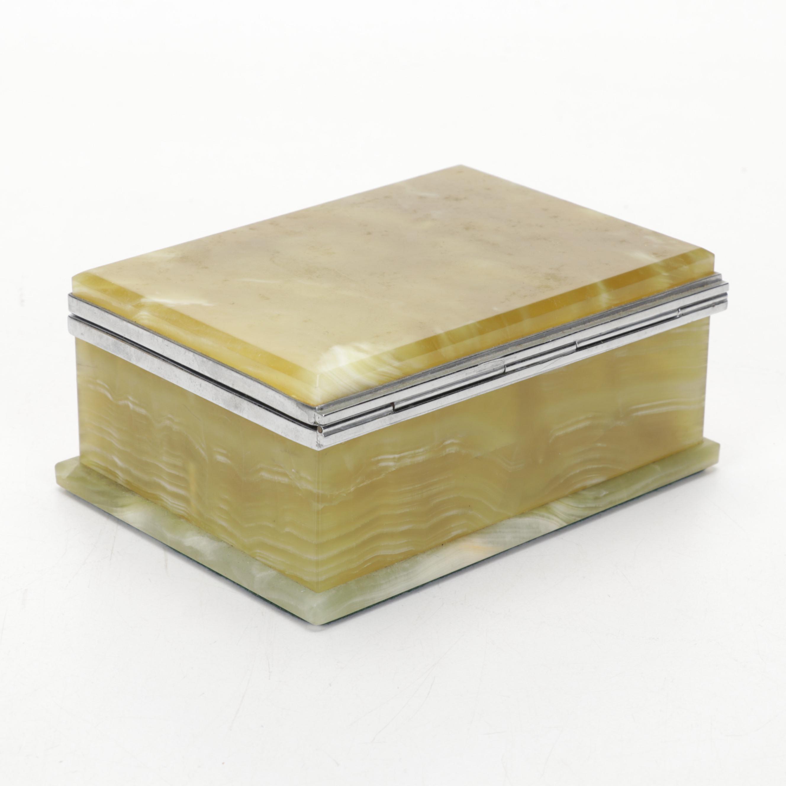 Kronheim & Oldenbusch Bronze Horse Ashtray,  Green Banded Calcite Desk Décor